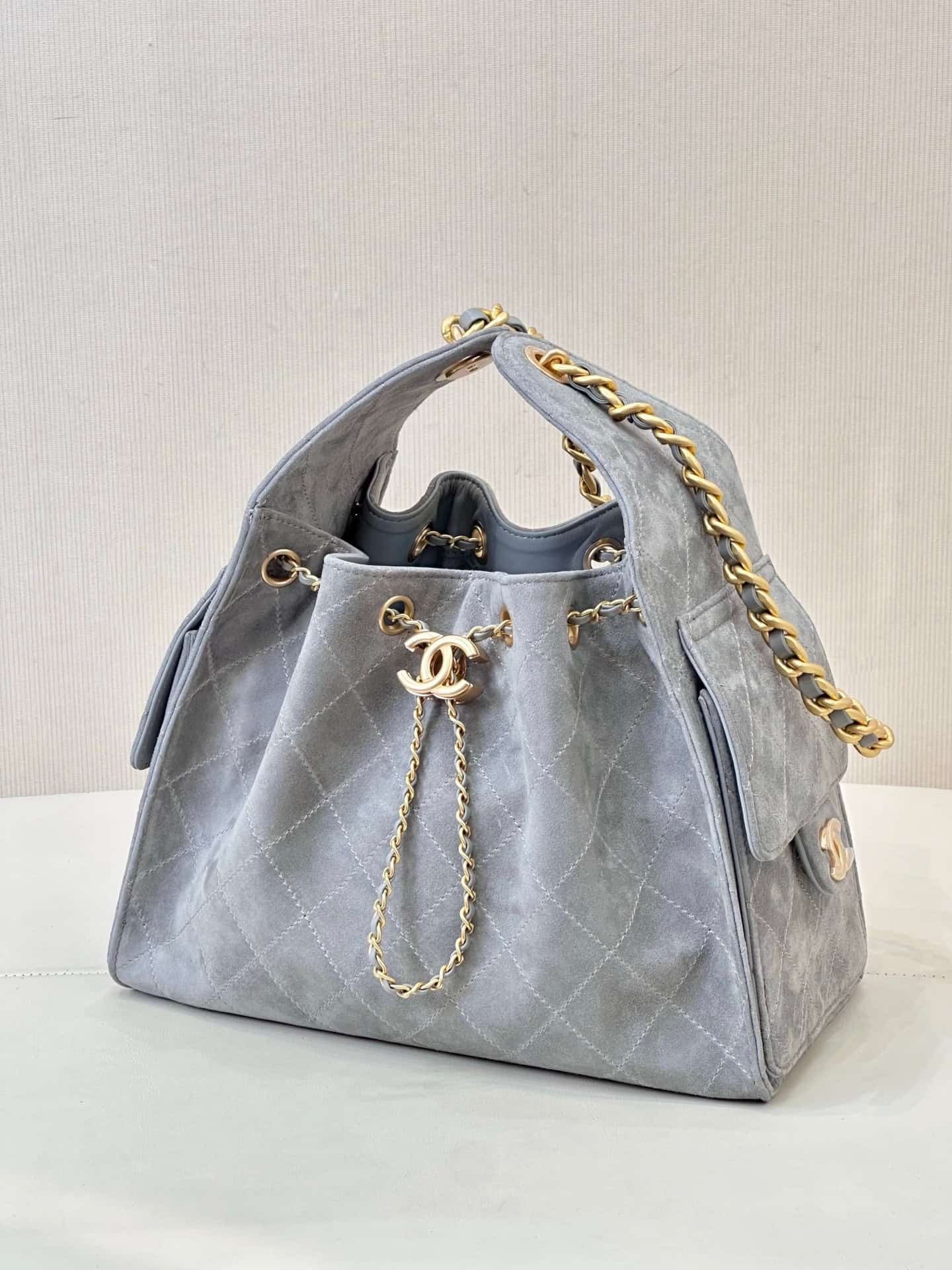 Chanel 25 Small Hobo handbag AS5293 Suede &Gold-tone Metal Grey TOP