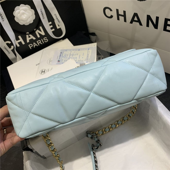 Large Chanel 19 Flap Bag Lambskin Light Blue High