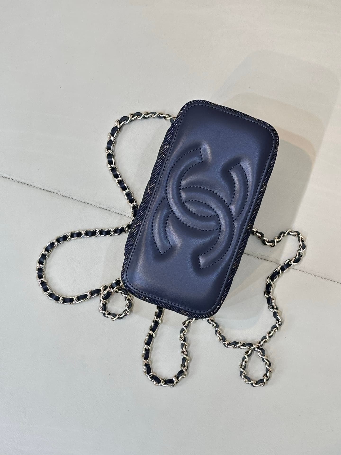Chanel Classic Long Vanity with Chain  Denim & Gold-Tone Metal Dark Blue AP1341 TOP