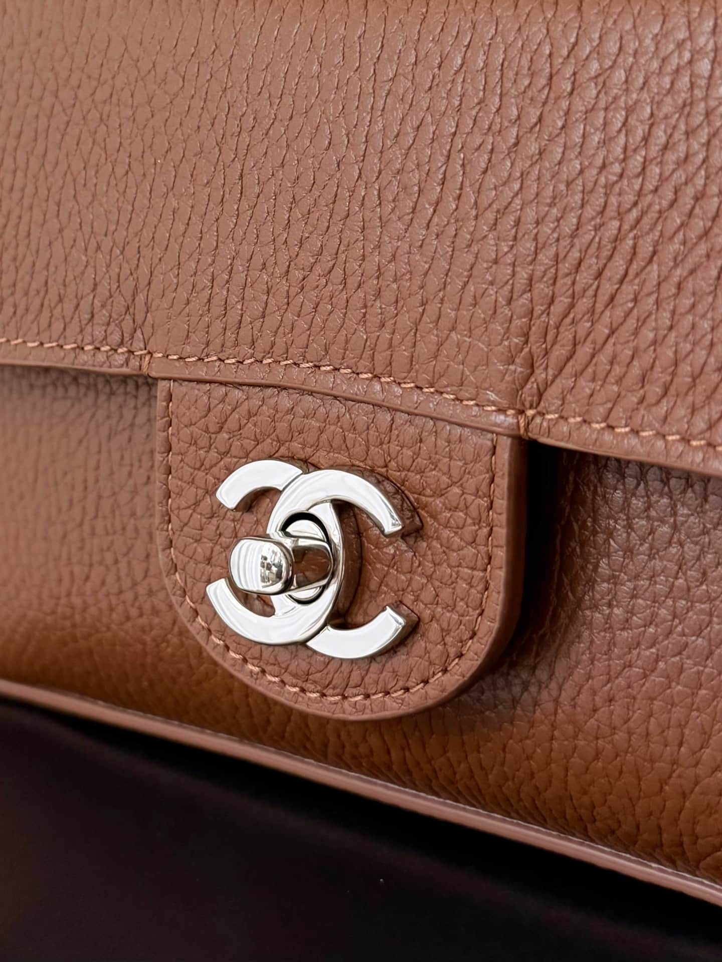 CHANEL Mini flap bag Grained Calfskin&Silver-tone metal Caramel AS6573 A