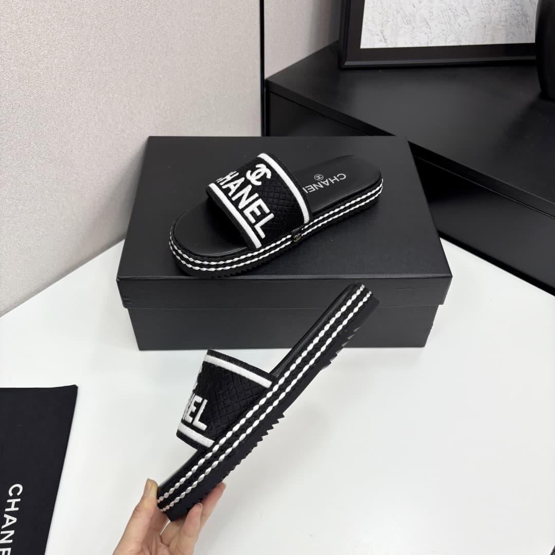 Chanel Lambskin Embroidered CC Mule Sandal Shoes Women
