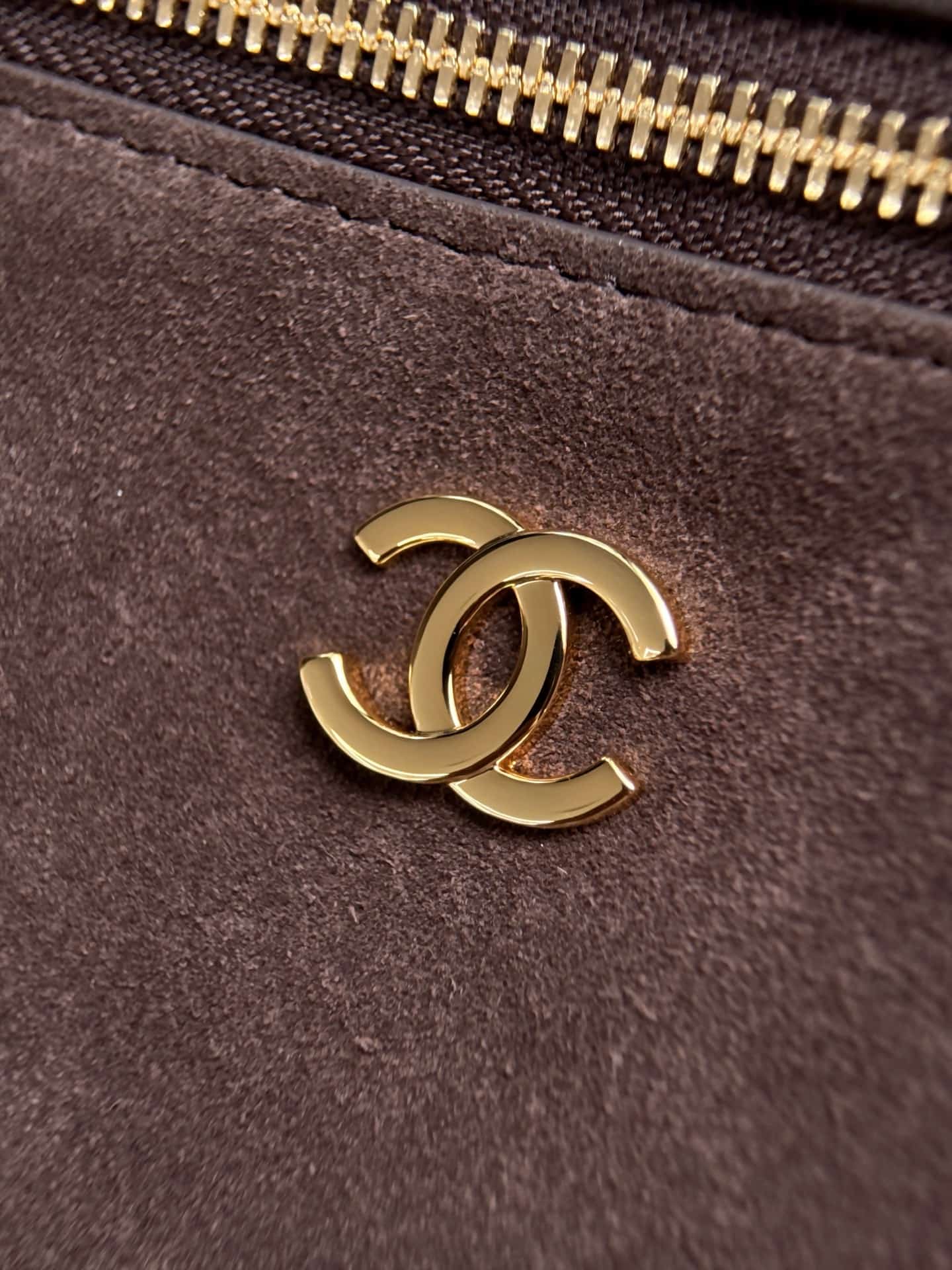 Chanel Large Vanity with Chain Suede Calfskin & Gold Metal Dark Brown AP5347 A