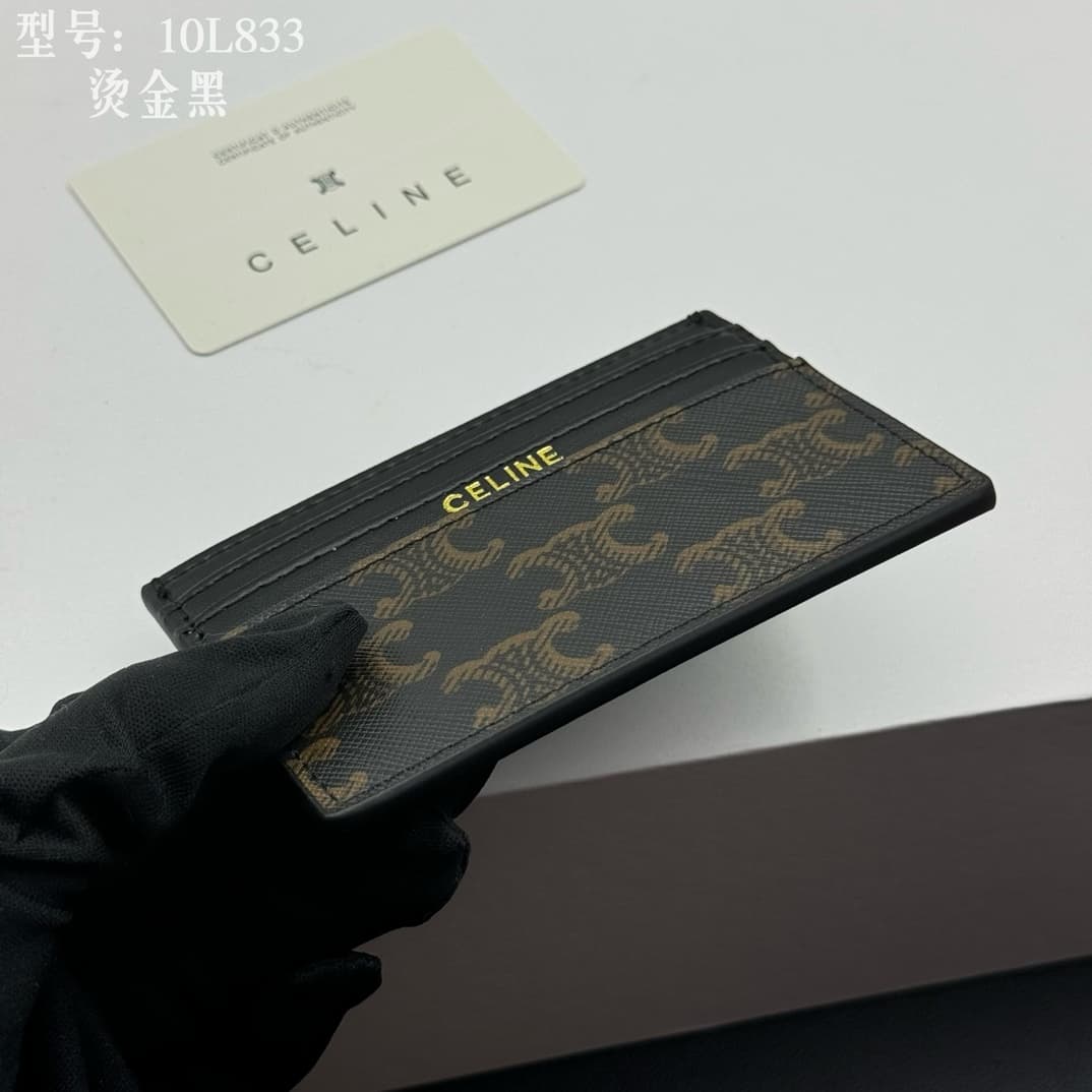 Celine Triomphe Canvas and Calfskin card holder High