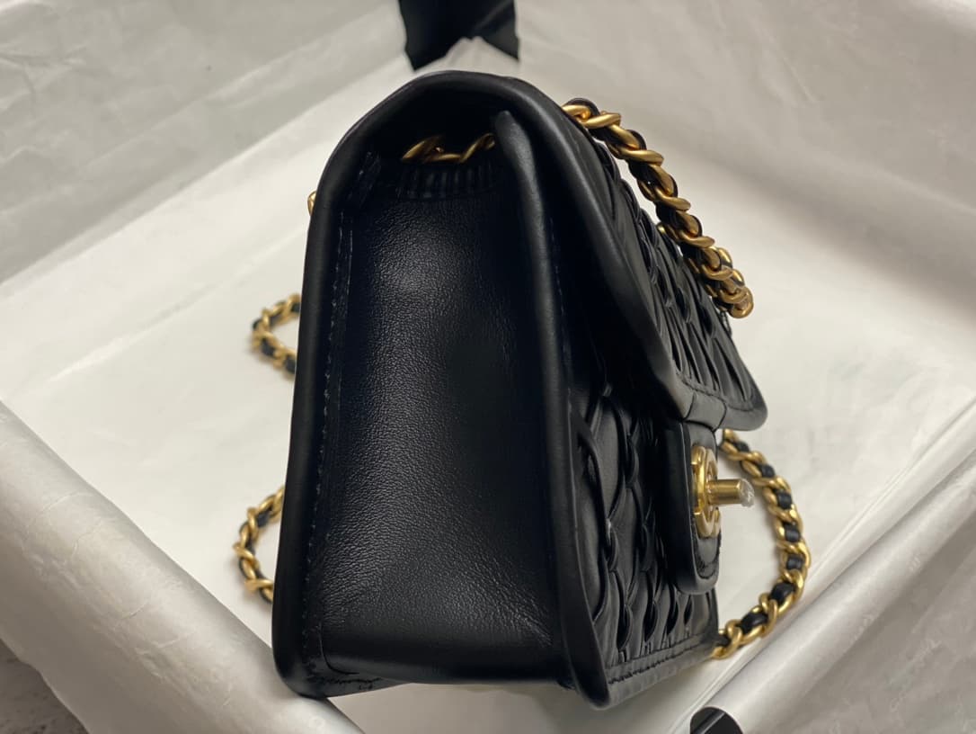 Chanel Mini Flap Bag Metallized Braided Calfskin & Gold-Tone Metal  Black AS4797 High