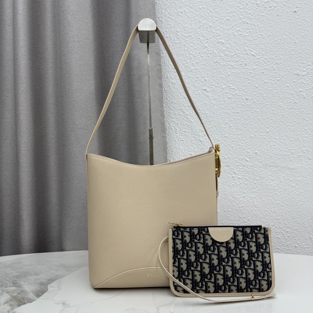 Dior Medaillon Bucket Bag in Beige Grained Calfskin High
