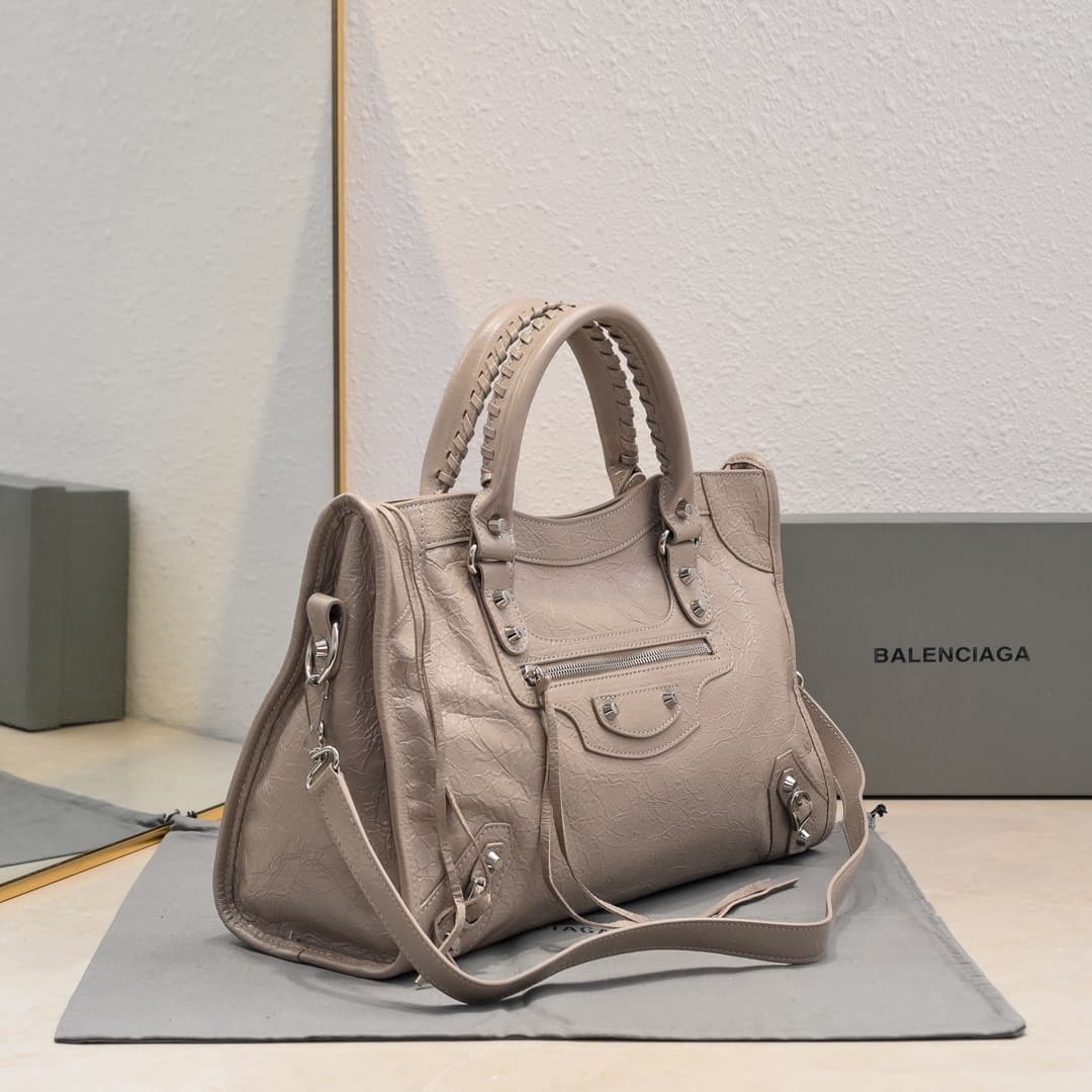 WOMEN'S LE CITY Medium Bag Silver Metal Almond High