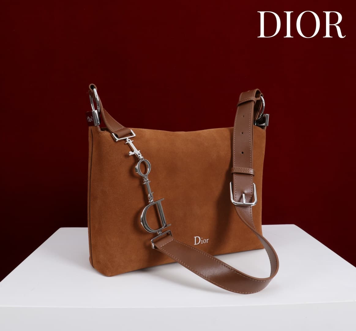 Small Diorly Bag Golden Saddle Suede Calfskin Silver lettering High