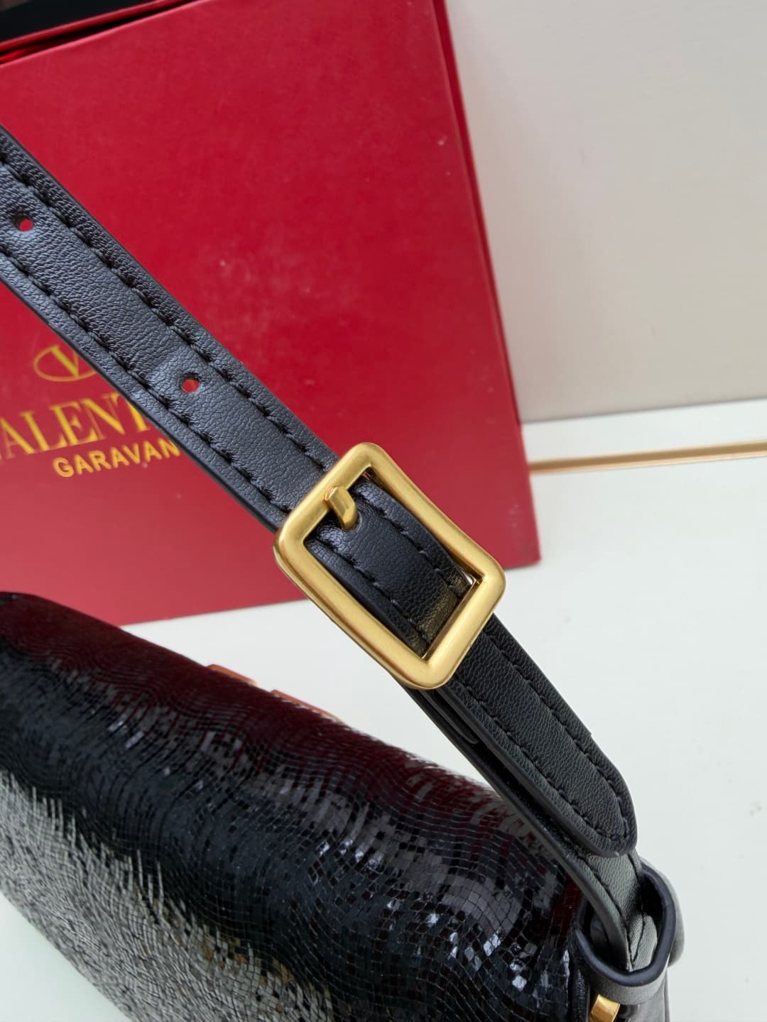 Valentino Garavani Devain Small Nappa Sequins Shoulder Bag Black High