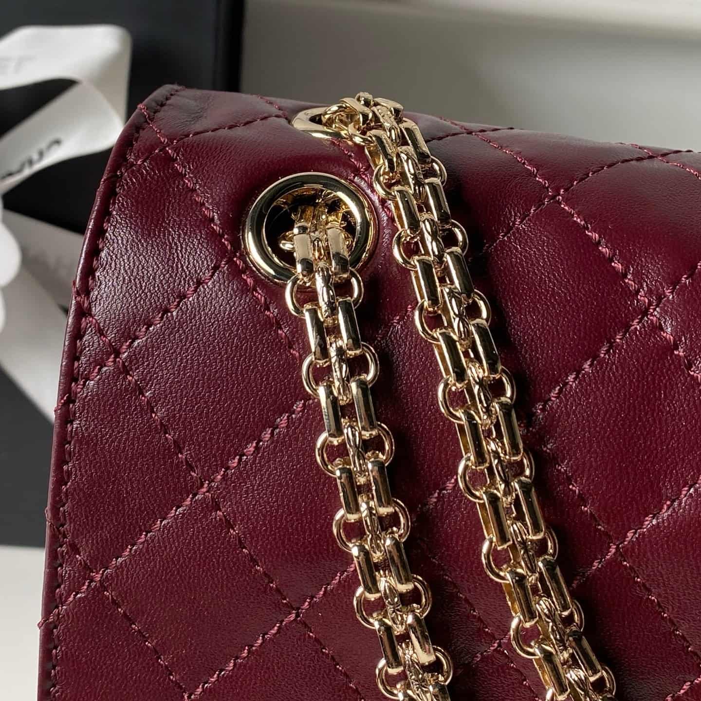 CHANEL Large 2.55 Handbag Aged Calfskin & Gold-Tone Metal & Burgundy A37587 A