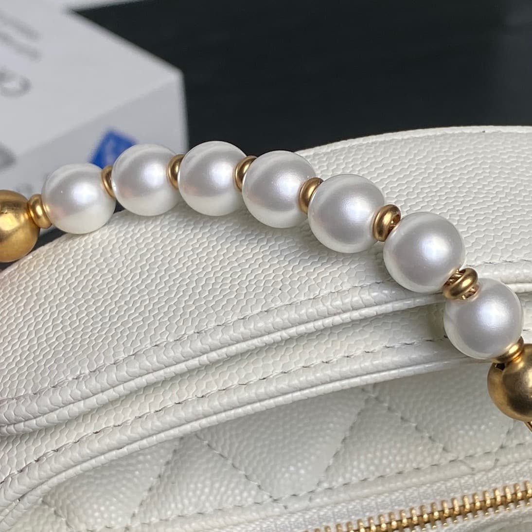 Chanel mini round hobo pouch bag AP4584 Grained Calfskin & gold-tone metal white high