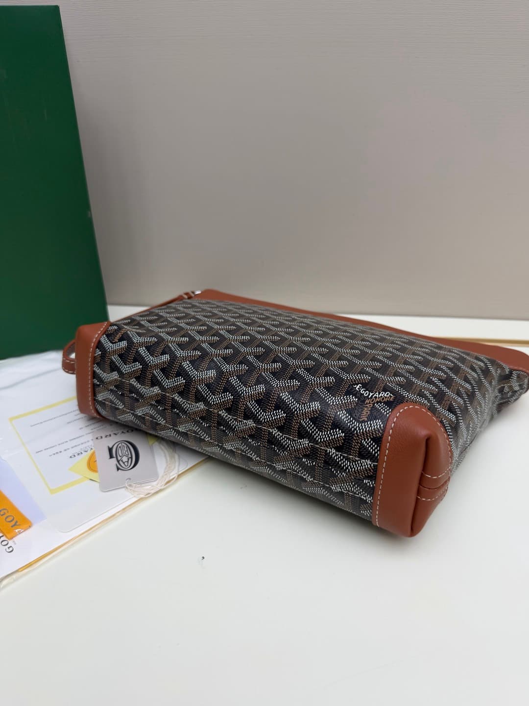 Goyard Conti pouch Goyardine canvas and Chevroches Calfskin Brown High