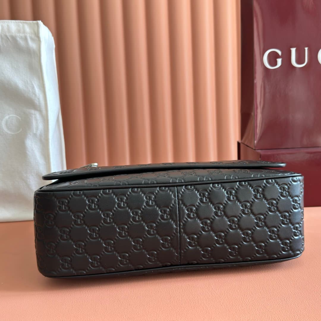 Gucci GG Emblem medium crossbody bag Black embossed GG smooth leather 850235 High