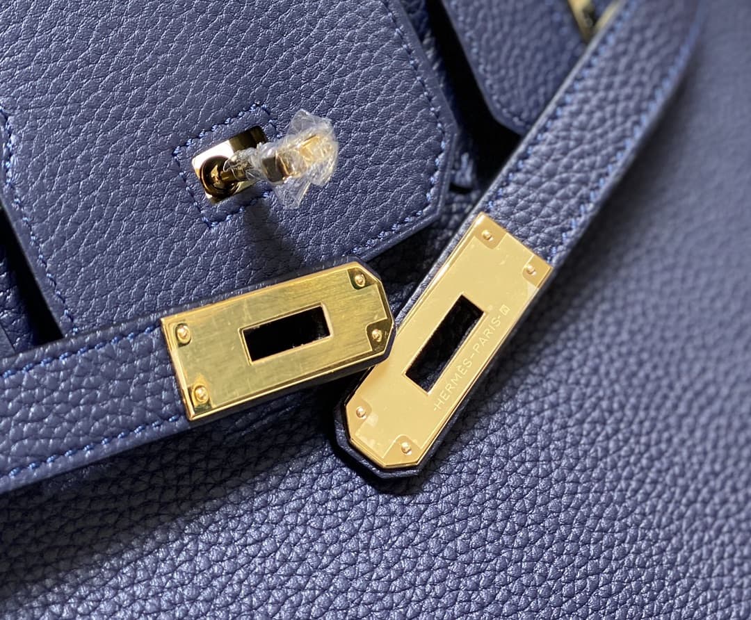 Hermes Birkin 25/30/35cm Bag Calfskin Silver/Gold Metal In Navy High