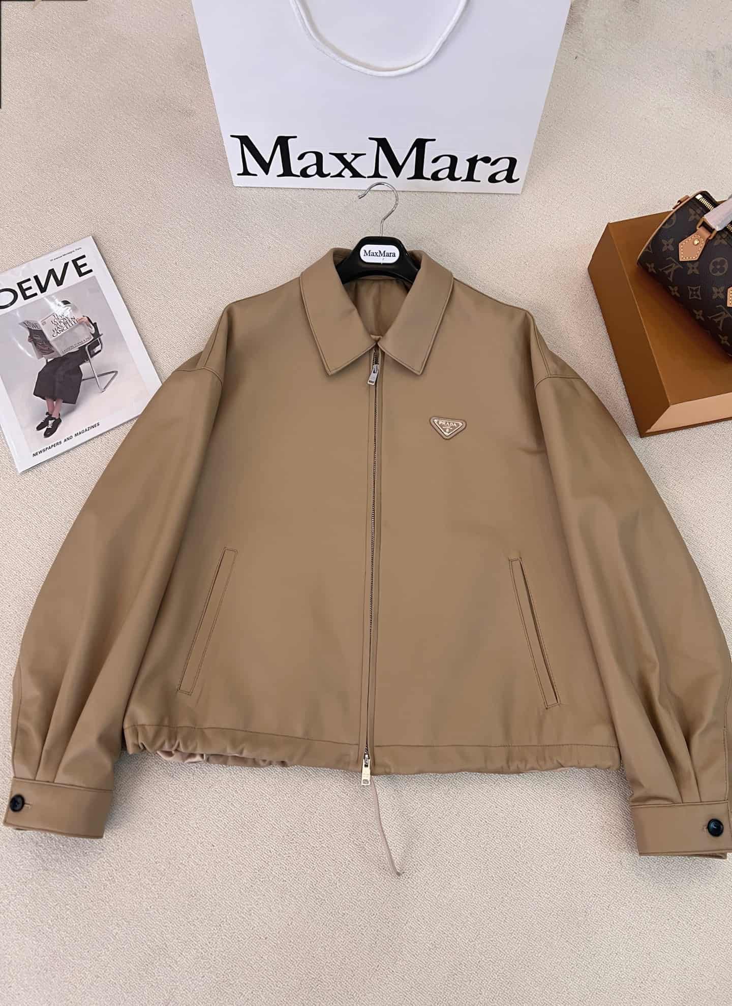 Prada Light Beige Nappa Leather Blouson Jacket