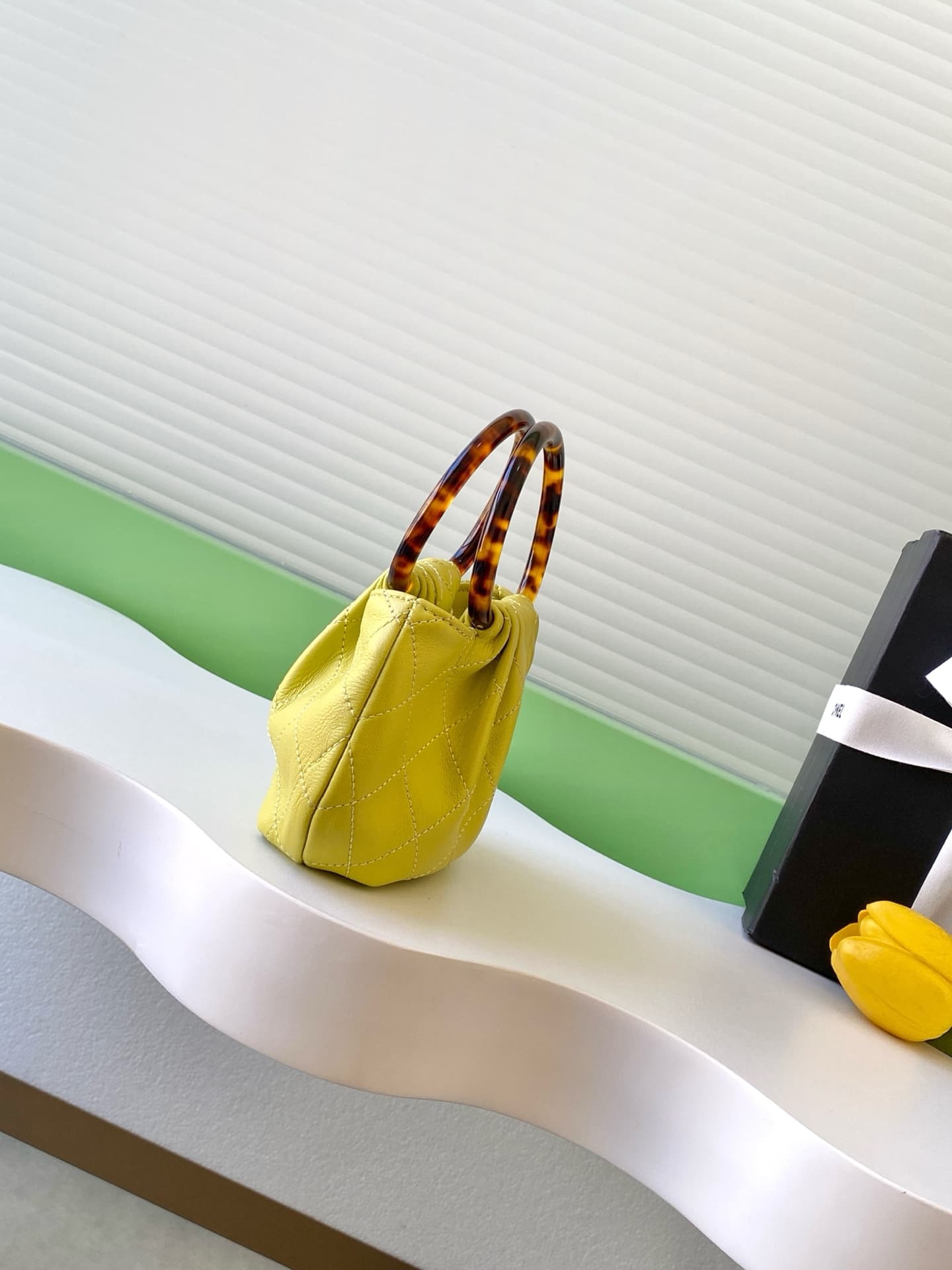 Chanel Mini Hobo Bag Lambskin-Shell Effect Plexi & Gold-Tone Metal Yellow AS4981 High