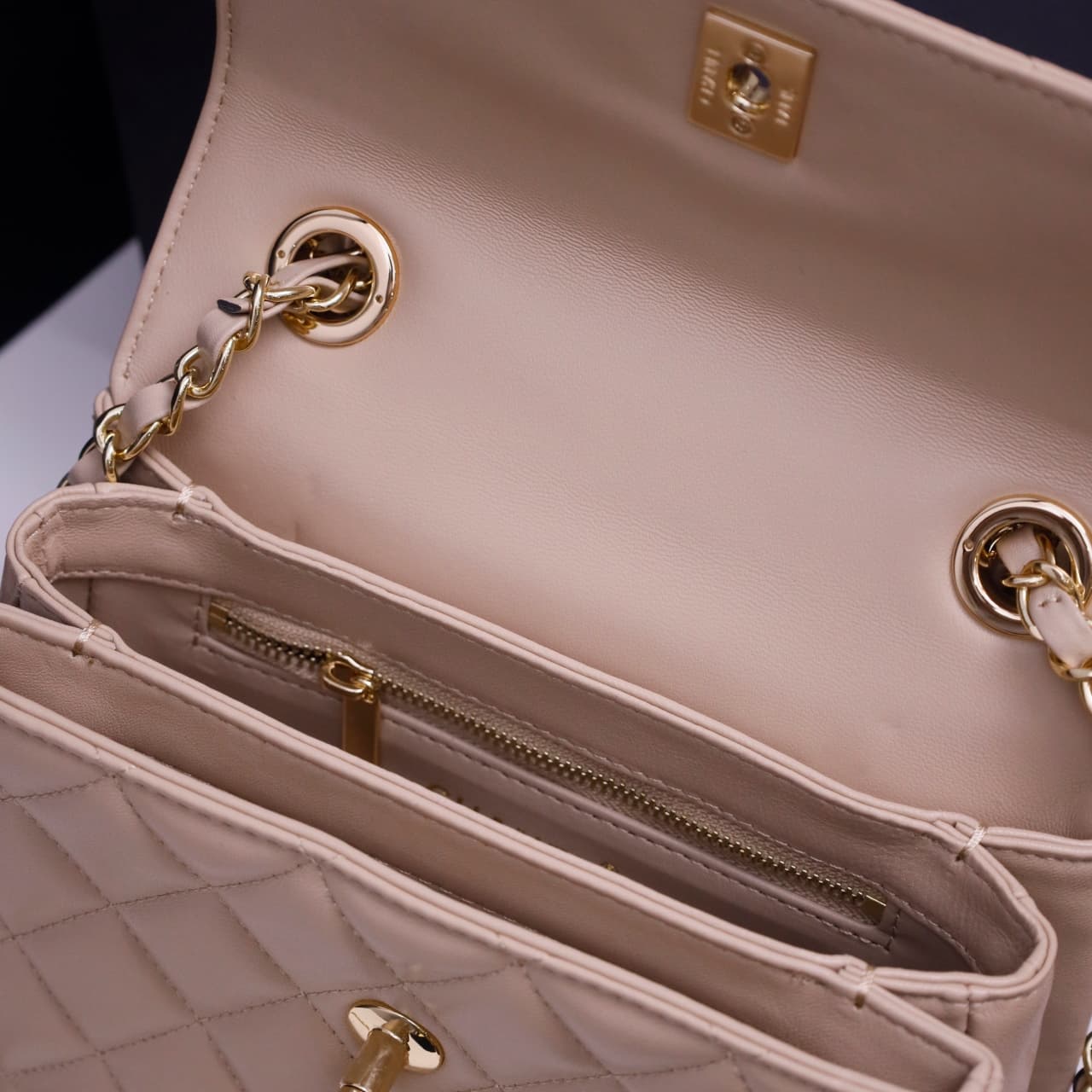 Chanel MINI FLAP BAG WITH TOP HANDLE AS4654 Lambskin &Gold-Tone Metal Beige A