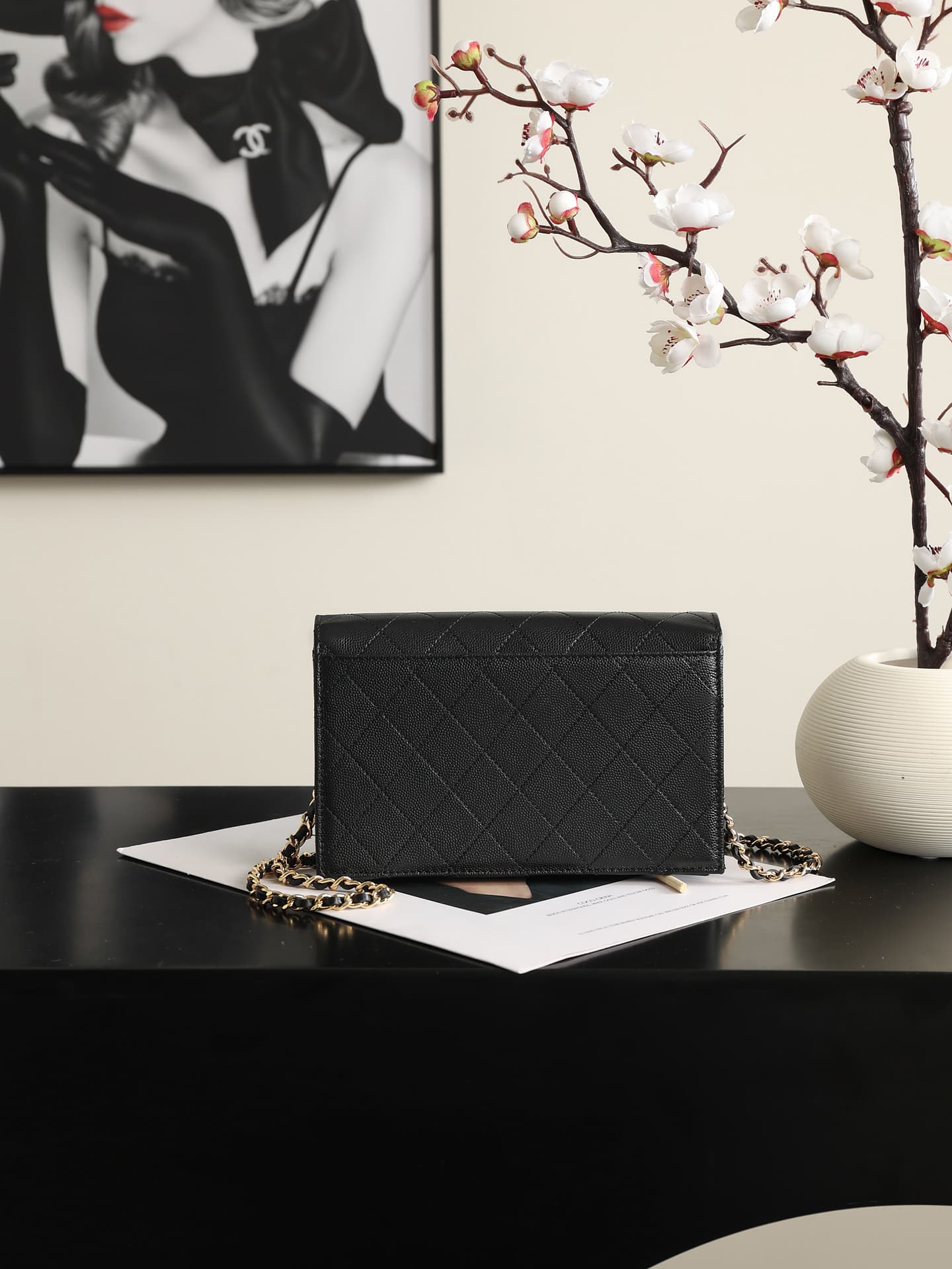 Chanel Wallet on Chain Shiny Grained Calfskin Lambskin & Gold-Tone Metal Black AP5455 A