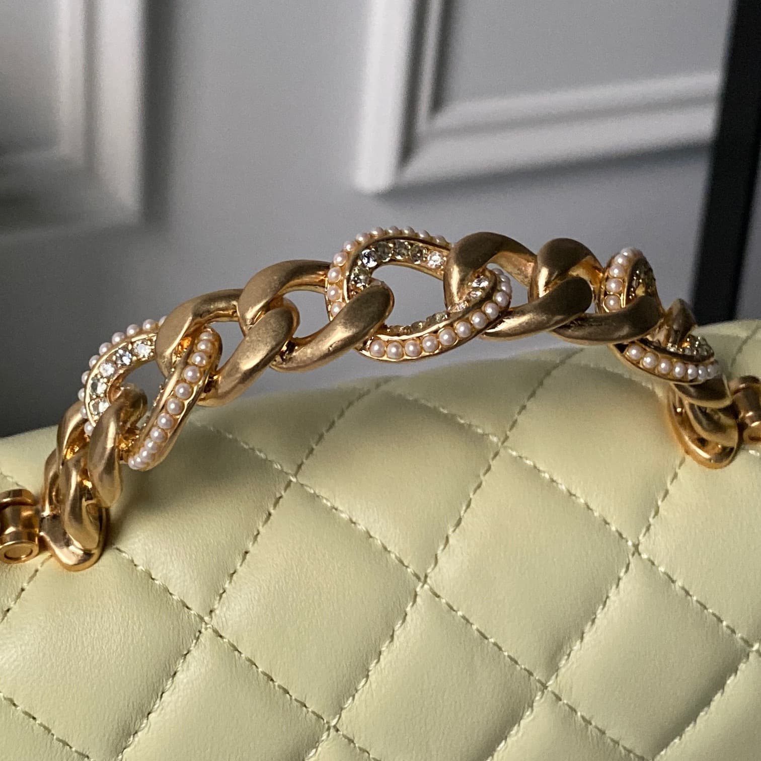 Chanel Mini Flap Bag with Top Handle Lambskin& Gold-tone Metal Light Yellow AS5814 A