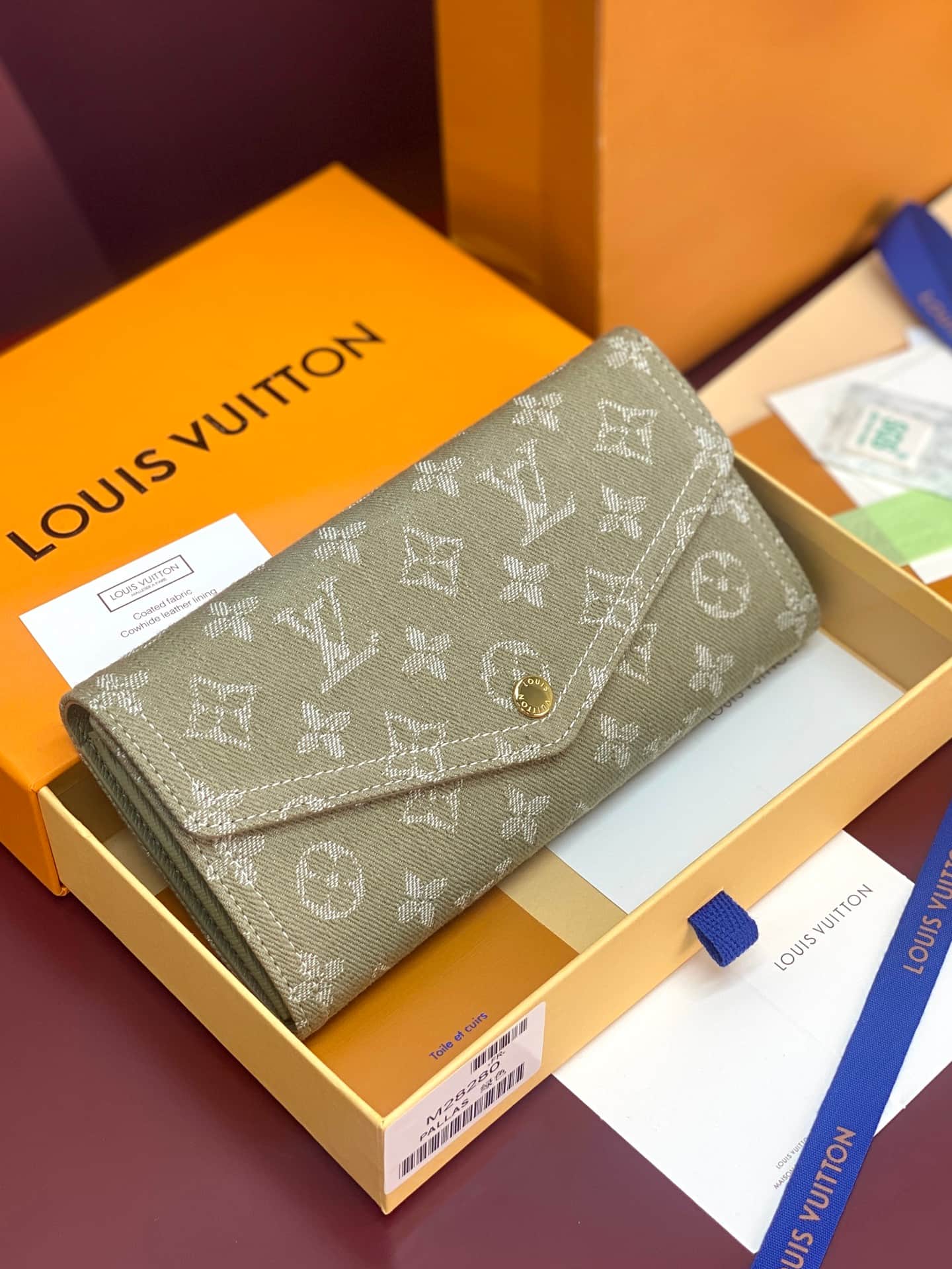 Louis Vuitton Sarah Wallet Khaki Denim M28280 High
