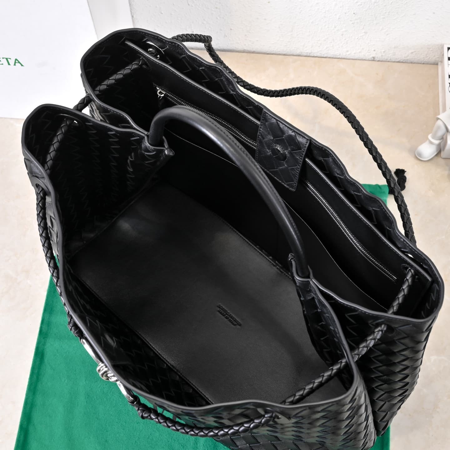 BV Andiamo Large Top handle bag Black Silver Metal High