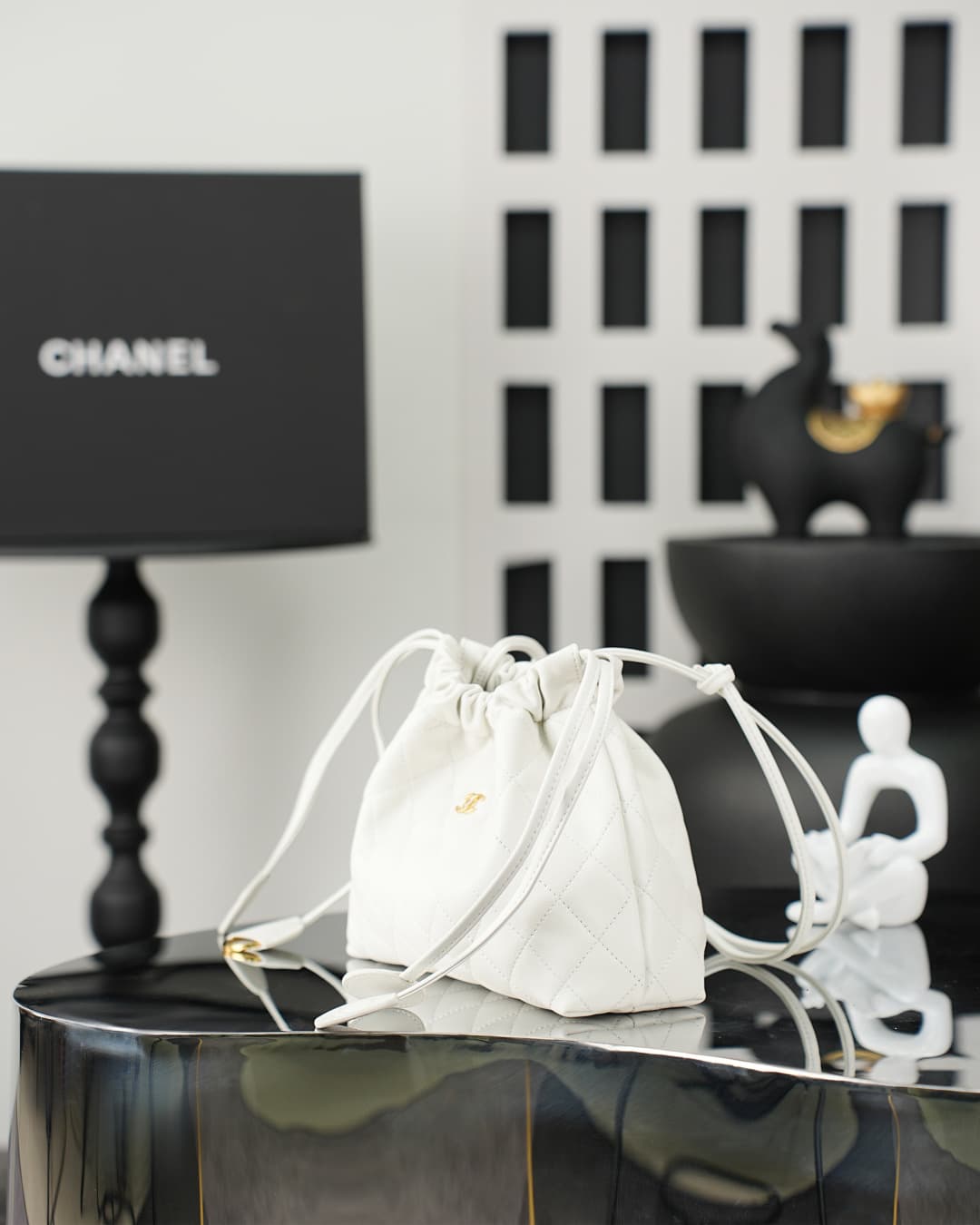 Chanel Clutch with Leather Strap Lambskin & Gold-tone Metal AP5228 White  A