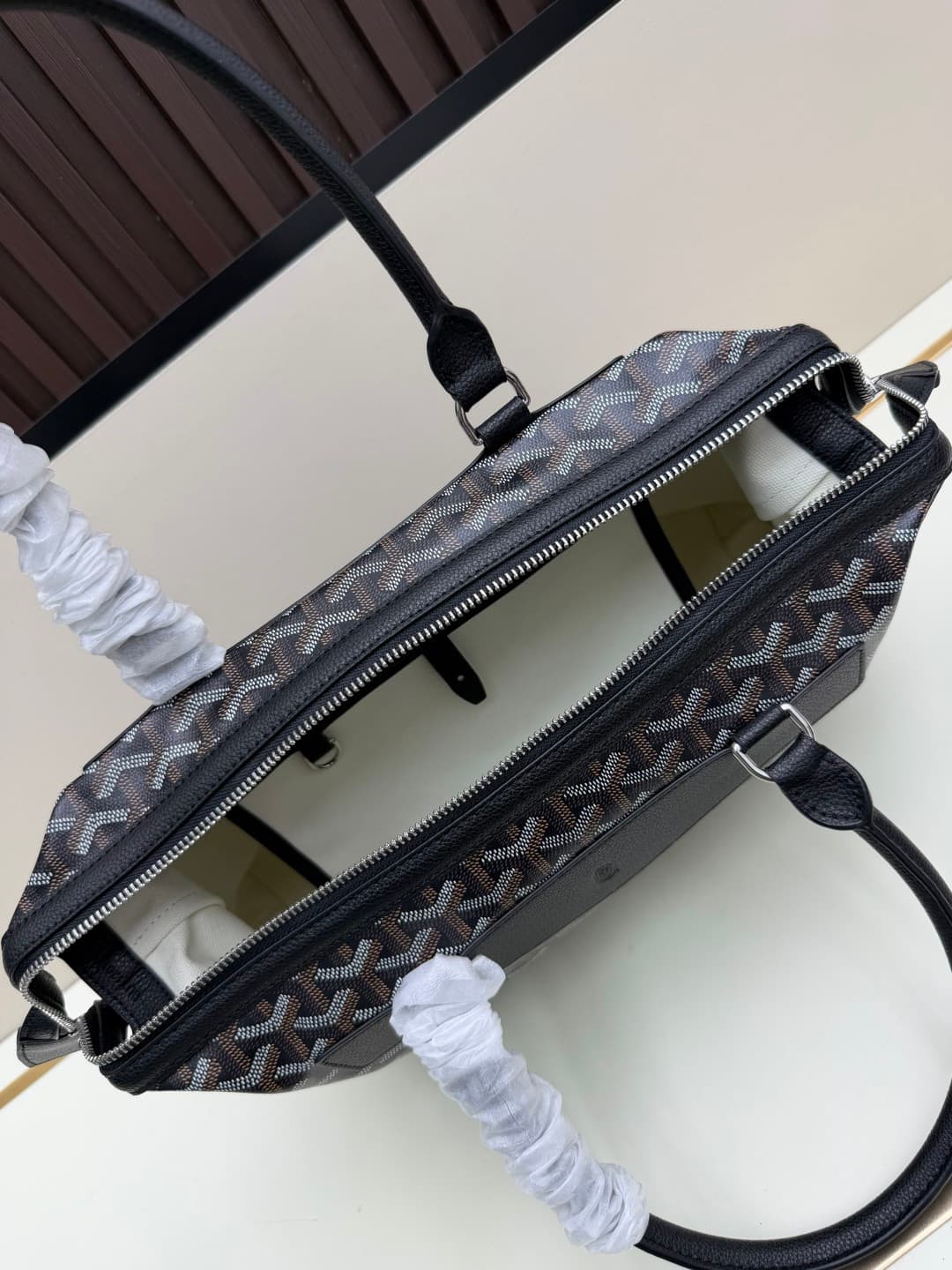 Goyard Cisalpin Document Case Black Chevron Print Coated Canvas Mid
