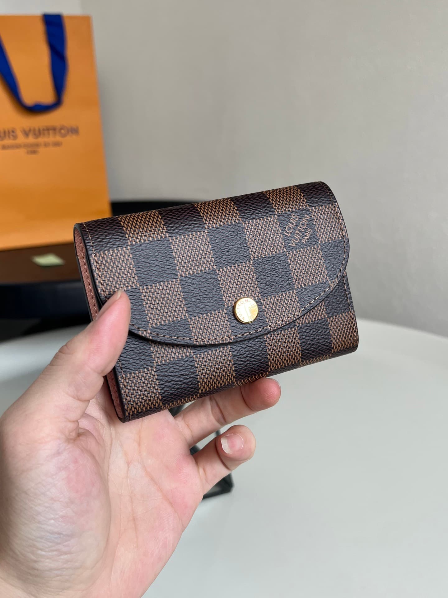 Louis Vuitton Damier Azur Canvas & Leather Rosalie Coin Purse M62361 Brown High