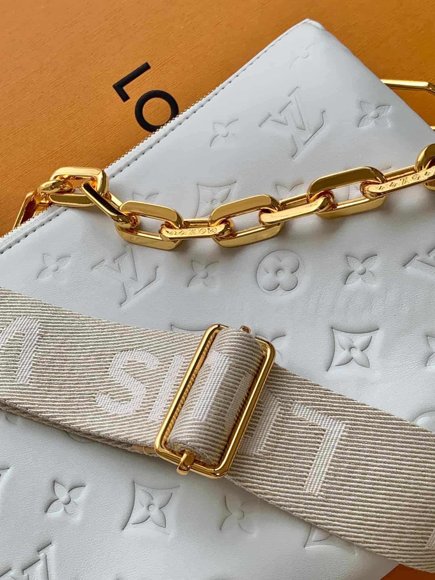 Louis Vuitton Coussin PM Cream Monogram-embossed puffy lambskin M21262 High