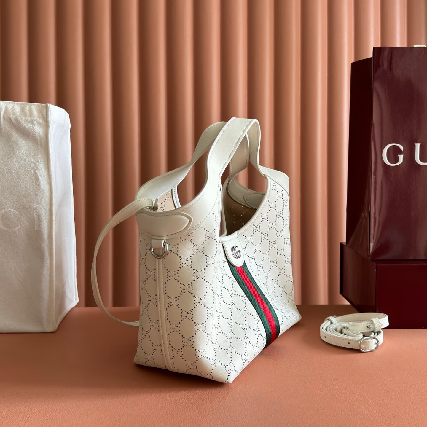 Gucci Giglio small tote bag white GG leather 860845 High