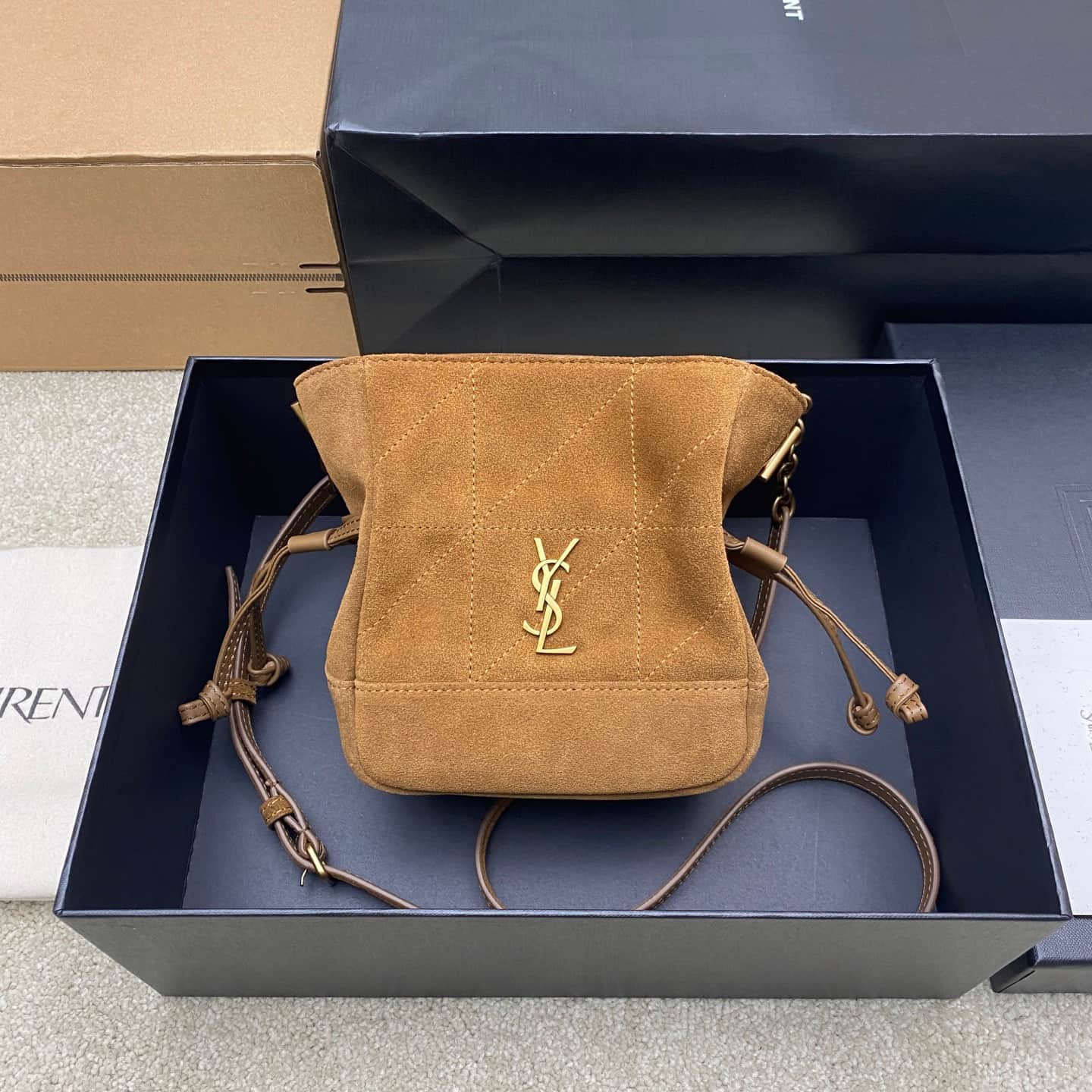 Saint Laurent Jamie Mini Suede Bucket Bag Brown 859174 High