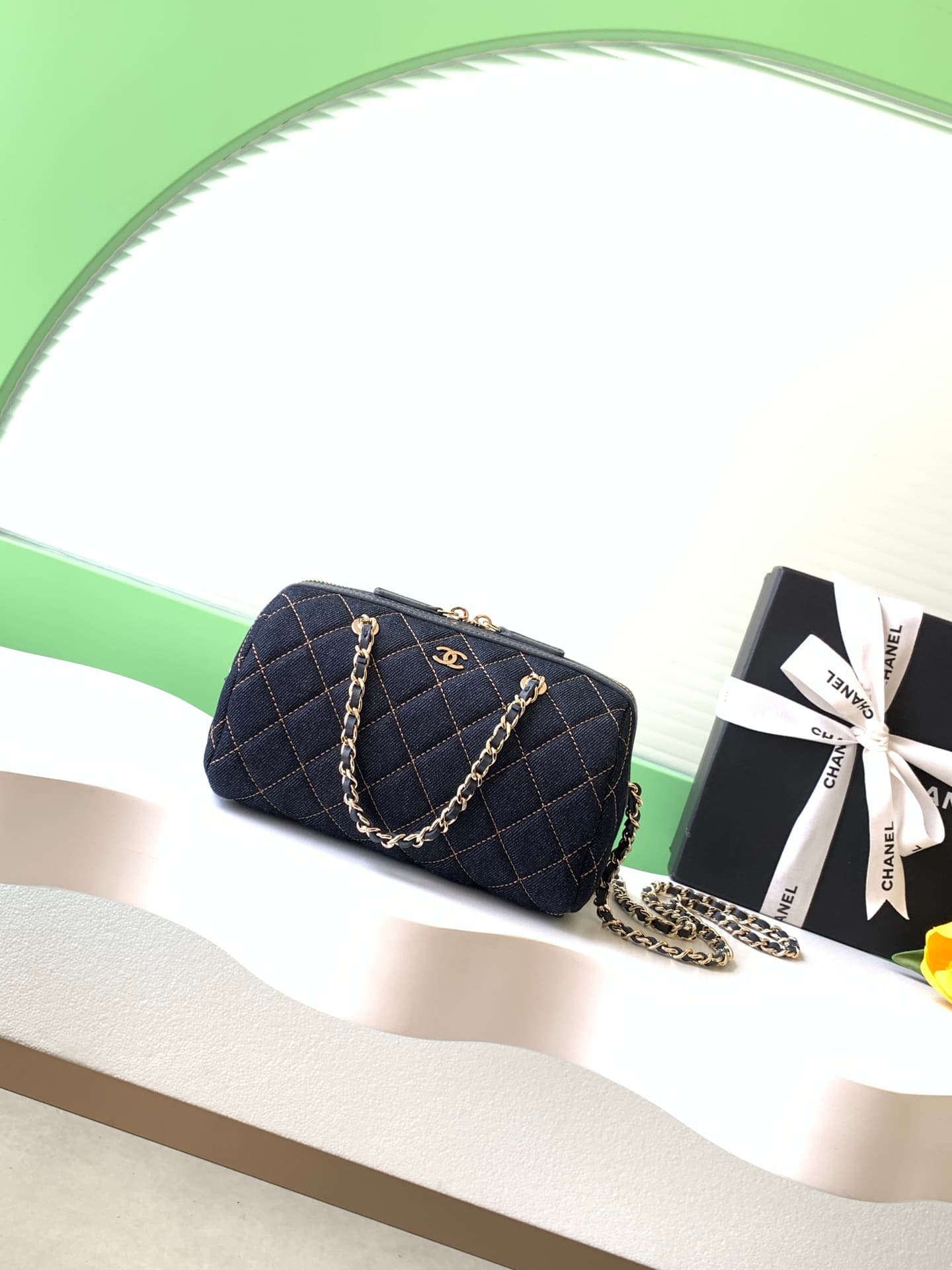 Chanel Clutch with Chain Dark Blue Denim & Gold-Tone Metal AP4986 A