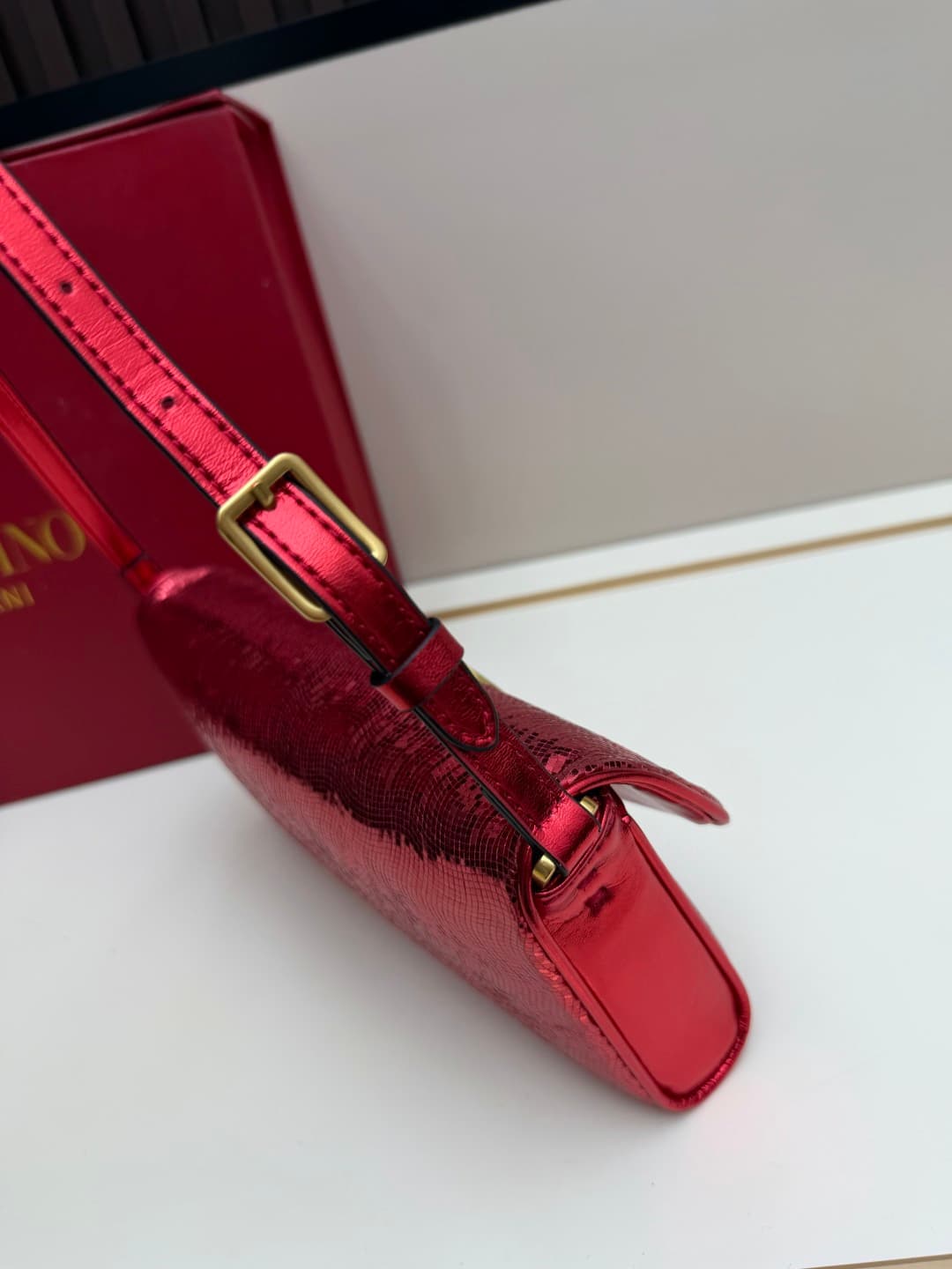 Valentino Garavani Devain Small Nappa Sequins Shoulder Bag Red High
