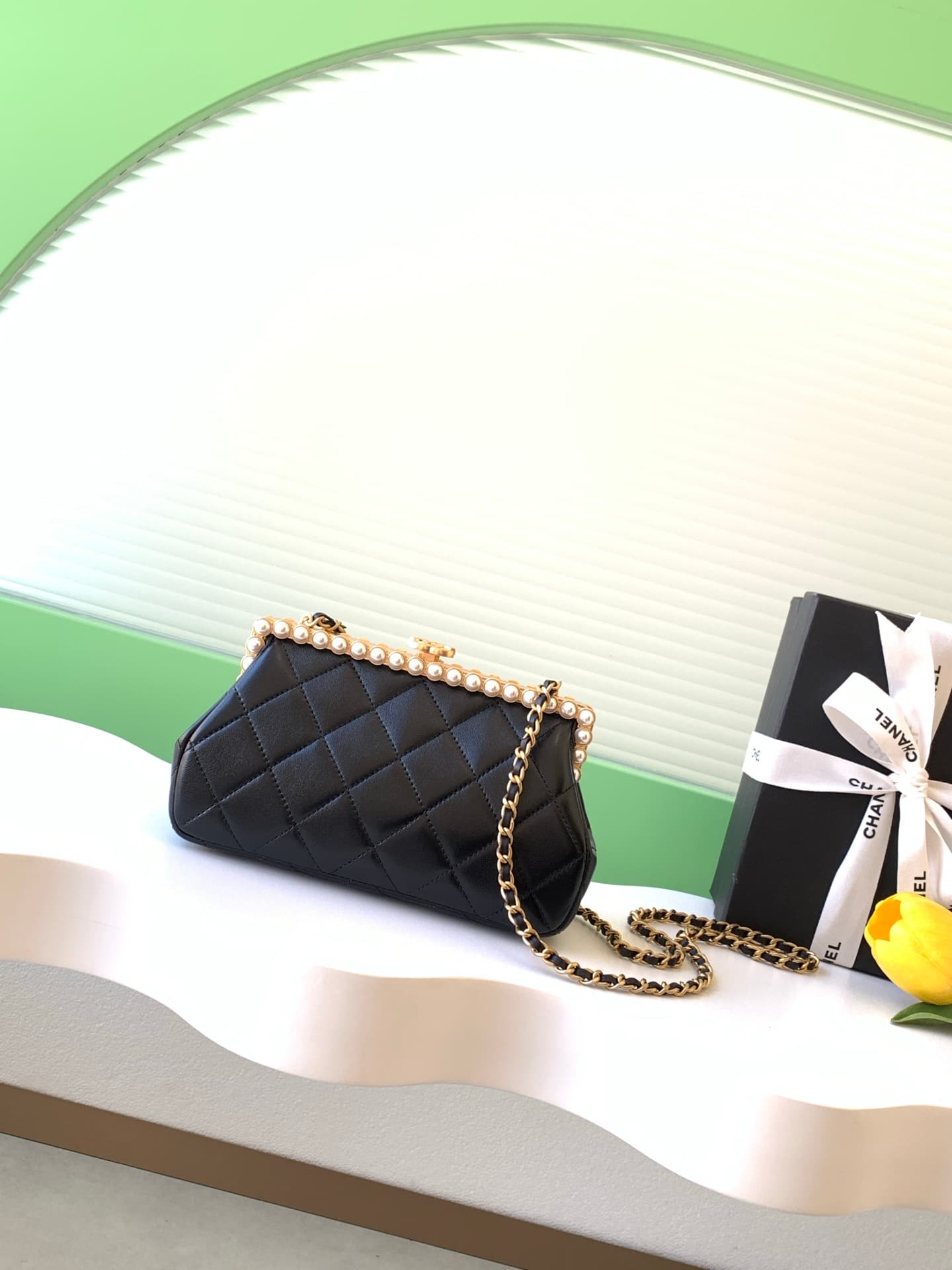 Chanel Pearly Lambskin Imitation Pearls & Gold-Tone Metal Black AS5912 A