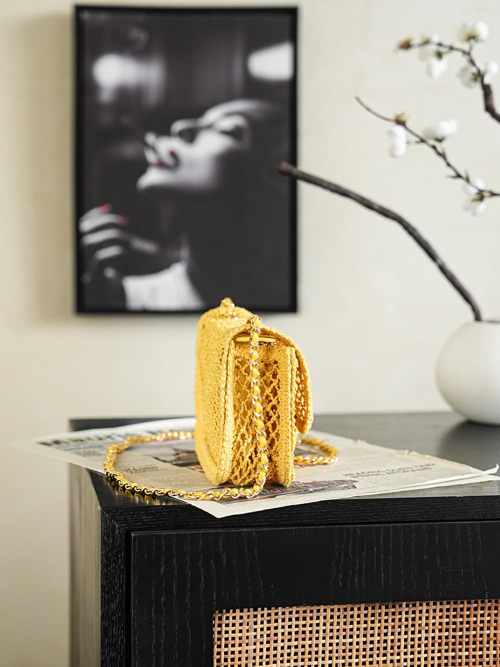 CHANEL Coco Beach Flap Bag Mesh, Strass & Gold-Tone Metal AS6156 Yellow A