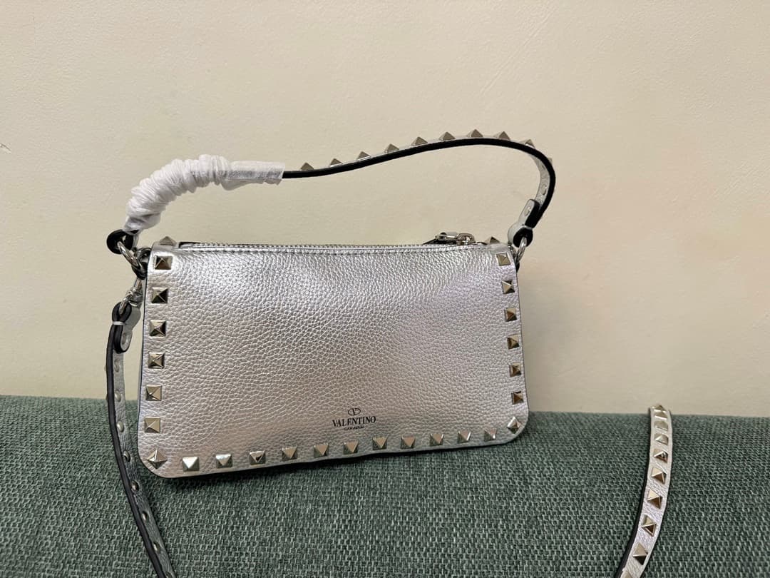 Valentino Garavani Mini Rockstud crossbody bag in metallic silver High