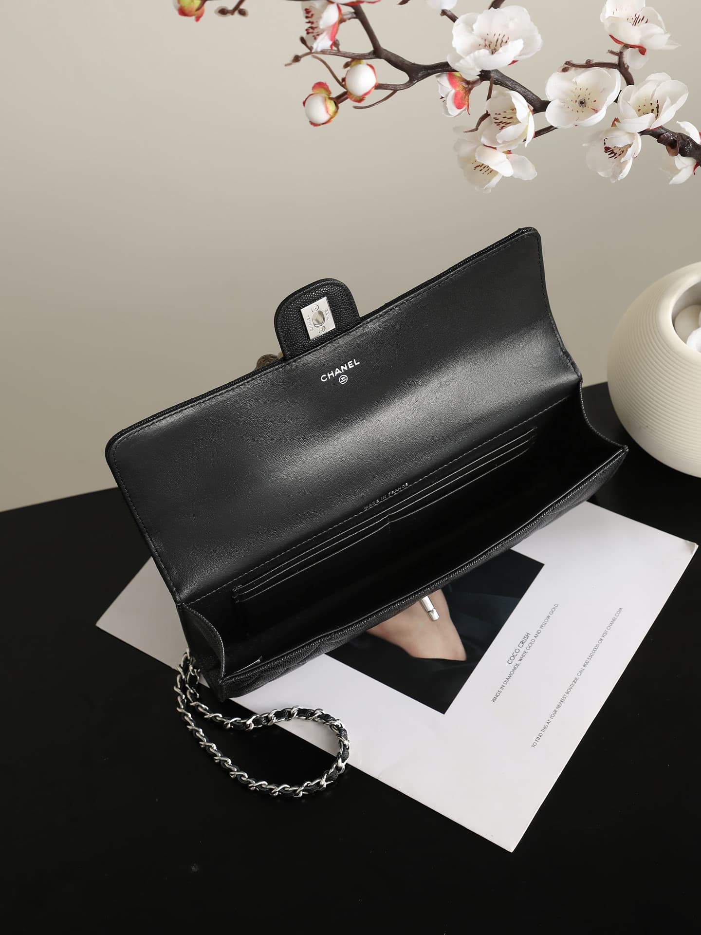 Chanel Clutch with chain Grained Calfskin & Silver-Tone Metal Black AP5280 A
