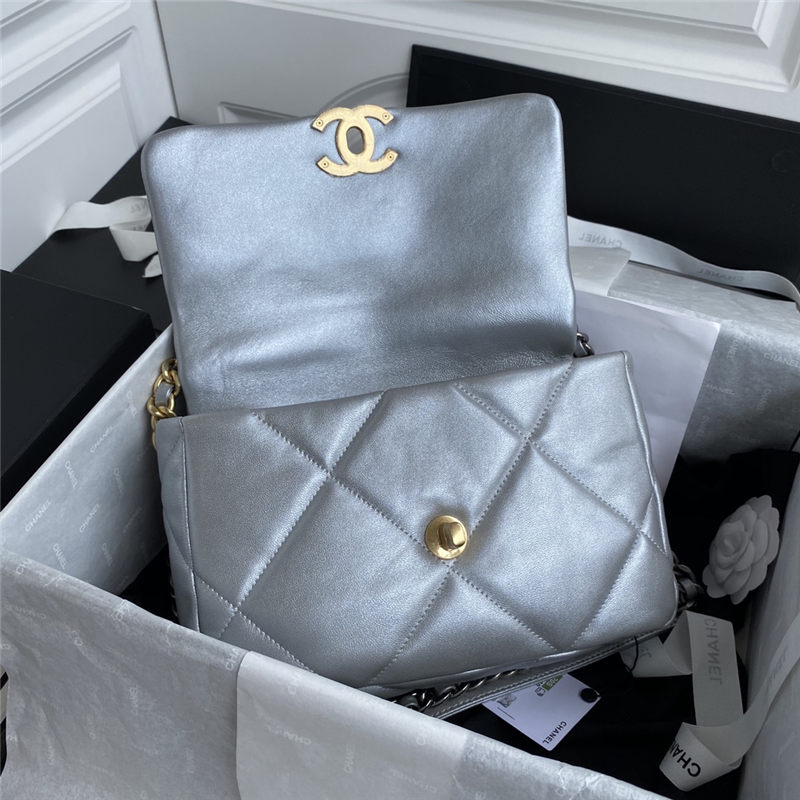 Chanel 19 Flap Bag Lambskin Silver High