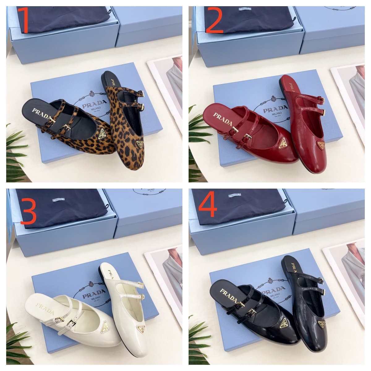 Prada Leopard-Print Pony Hair Dual Mary Jane Ballerina Mules Women