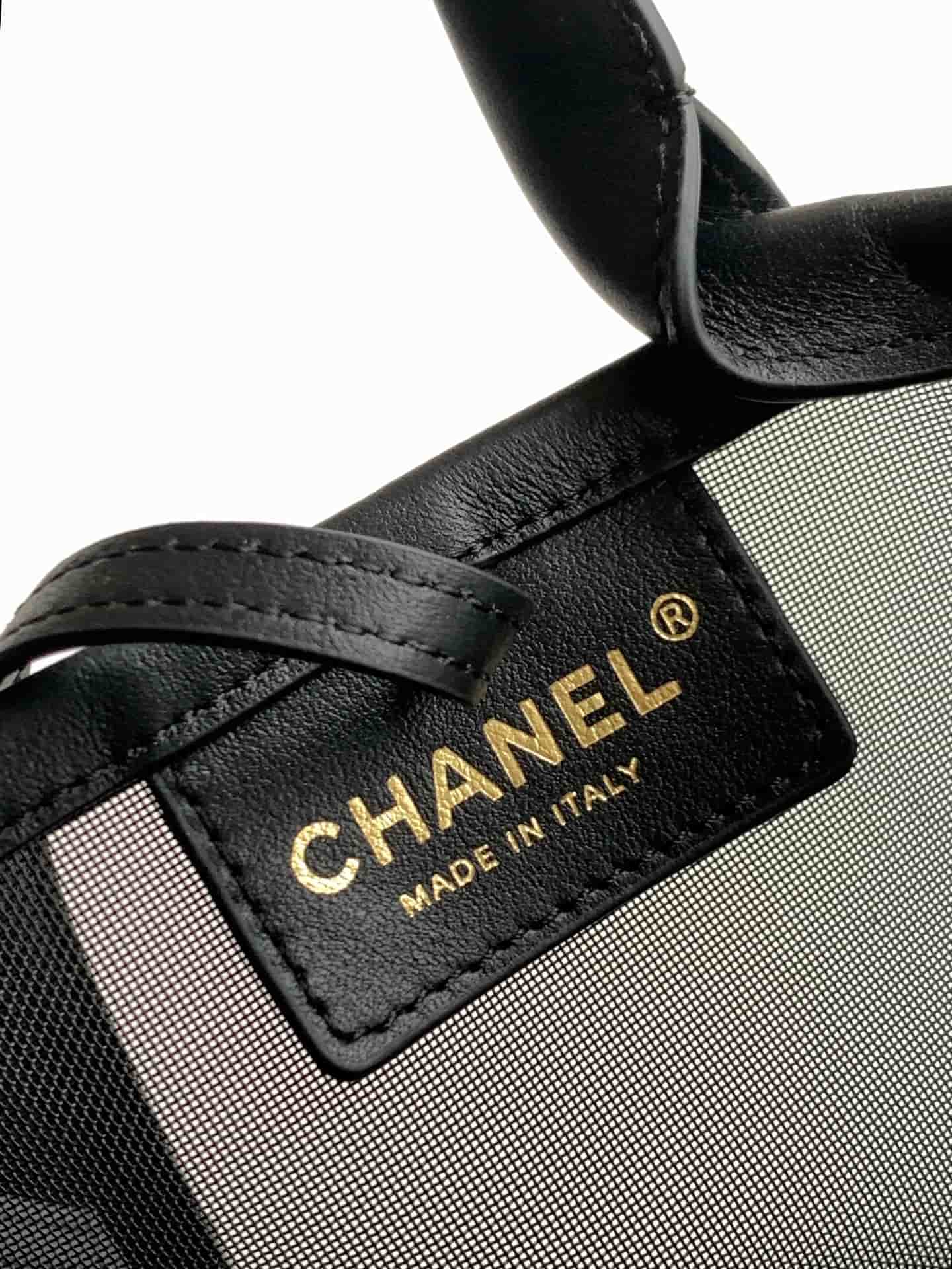 Chanel Coco Beach Large Bucket Bag Embroidered Mesh & Calfskin Transparent & Black AS6189 A