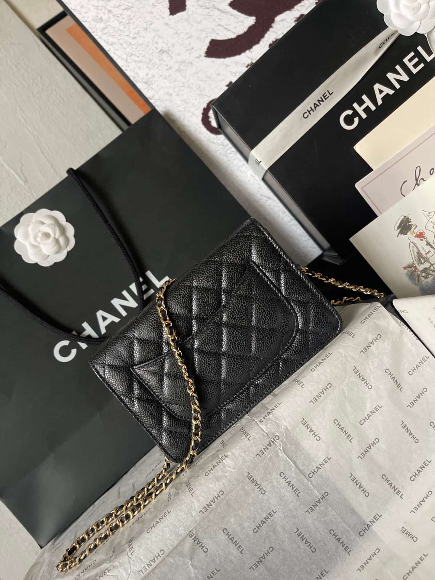 Chanel Classic Wallet on Chain Grained Shiny Calfskin & Gold-Tone Metal AP4241 Black A