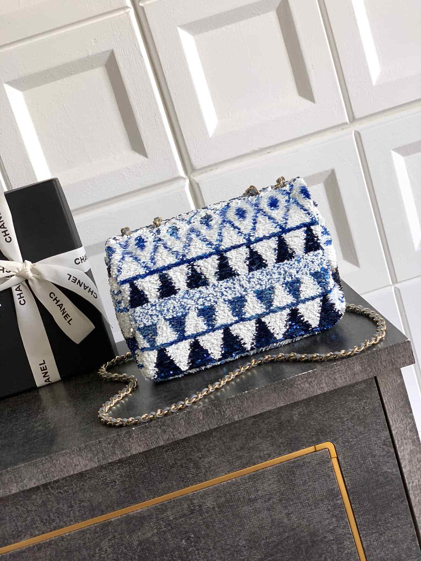 Chanel Classic Mini Flap Bag Sequins Embroidery & Gold-Tone Metal Multicolor 6171 A