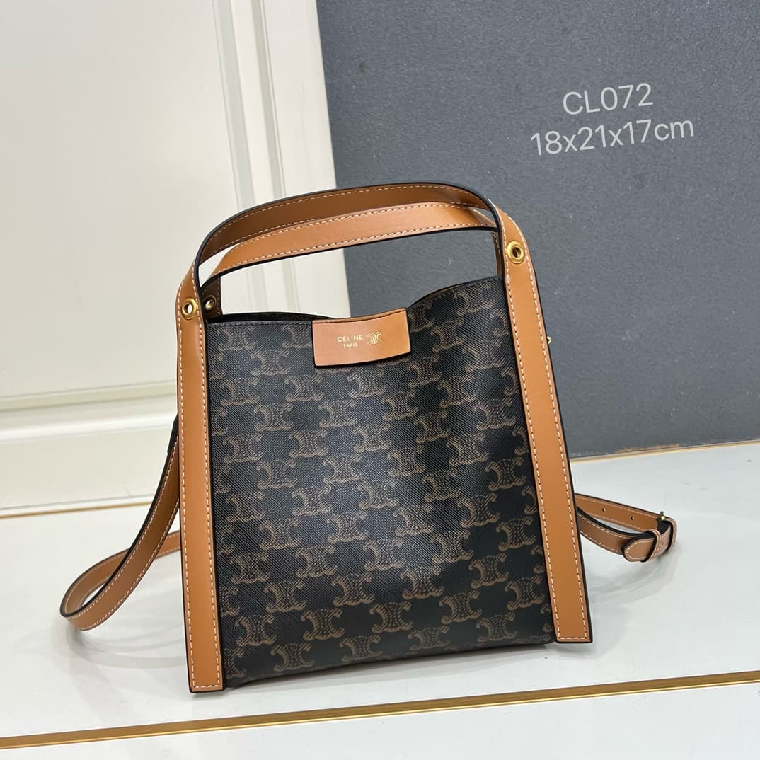 Celine SMALL CUBE BAG IN Triomphe Canvas and NATURAL Calfskin HONEY High