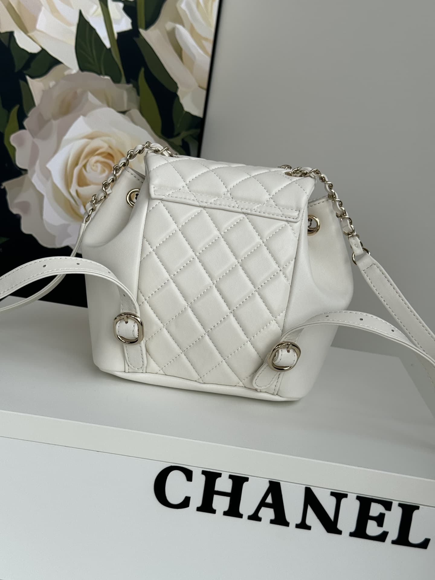 Chanel Small Quilted Duma Backpack Lambskin AS2908 White High