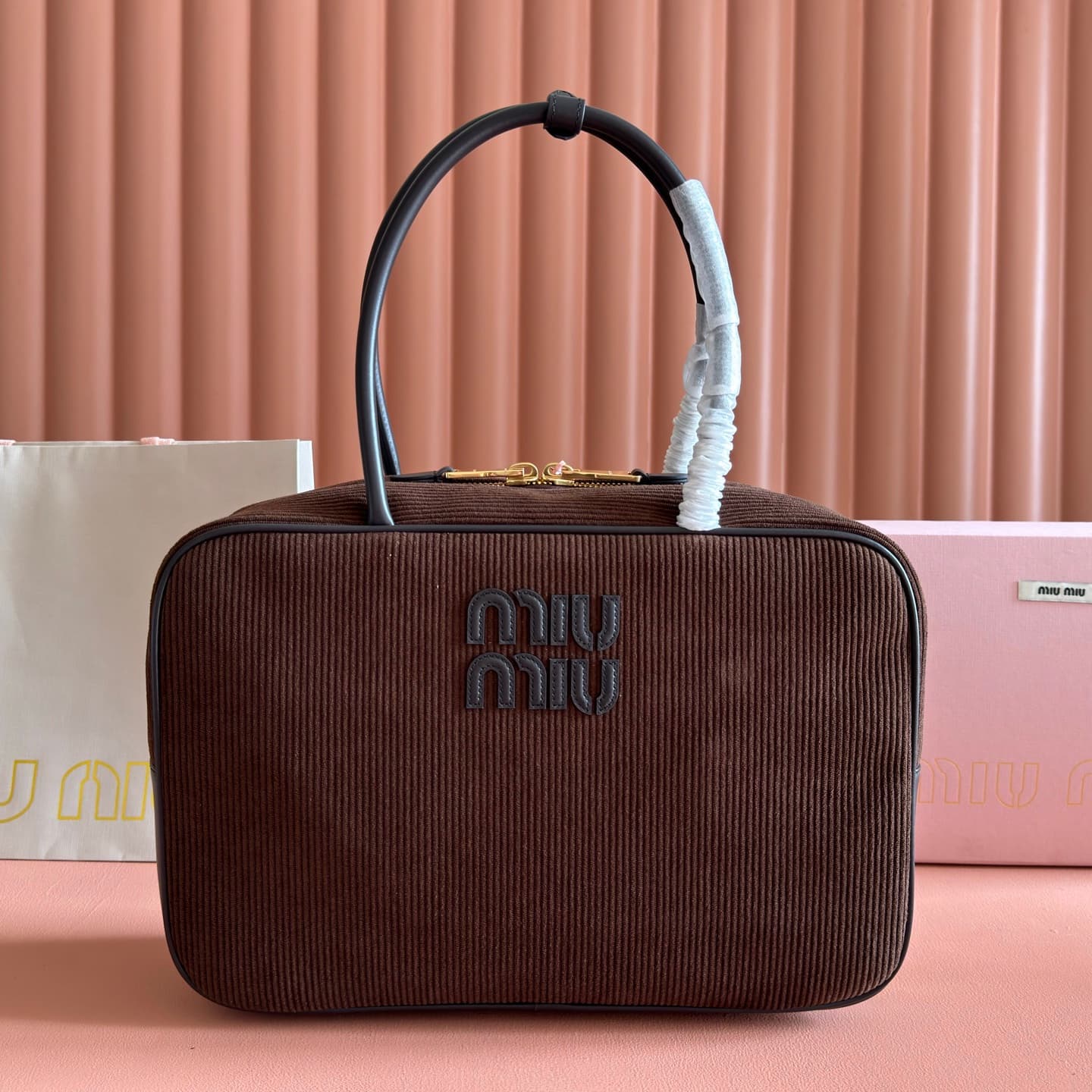Miu Miu Suede Calfskin Beau bag Dark Brown 5BB117 TOP