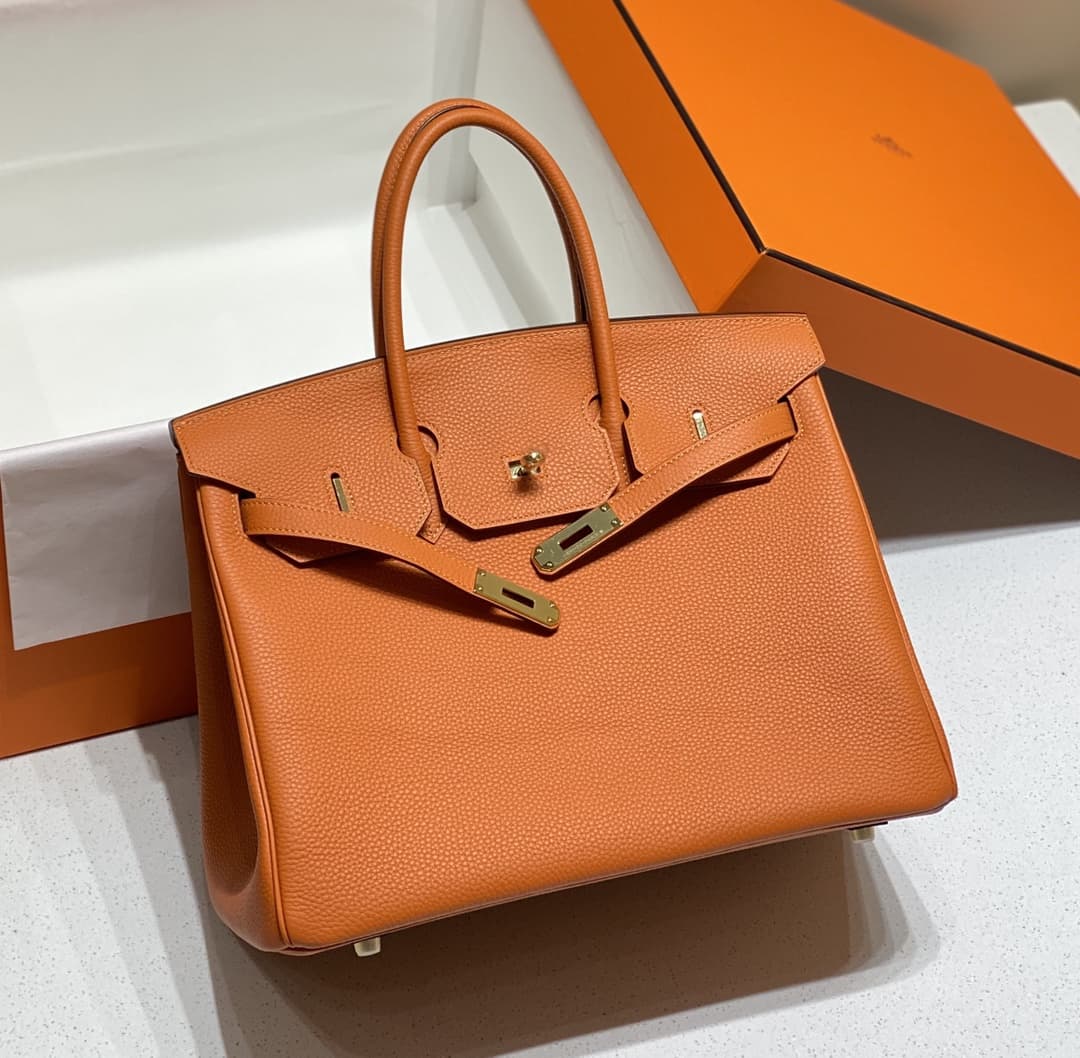 Hermes Birkin 25/30/35cm Bag Calfskin Silver/Gold Metal In Orange High
