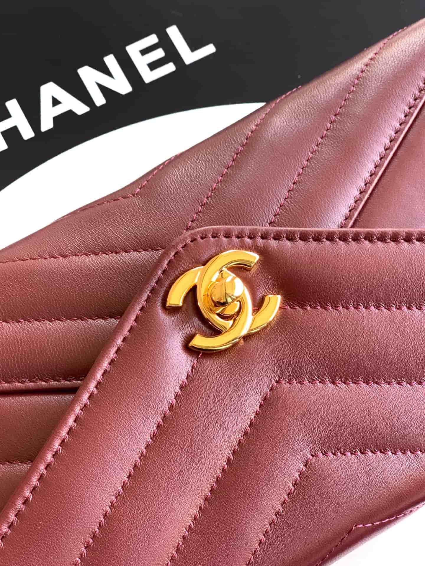 Chanel Flap Bag with Top Handle Chevron Lambskin& Gold-Tone Metal Claret AS6044 A