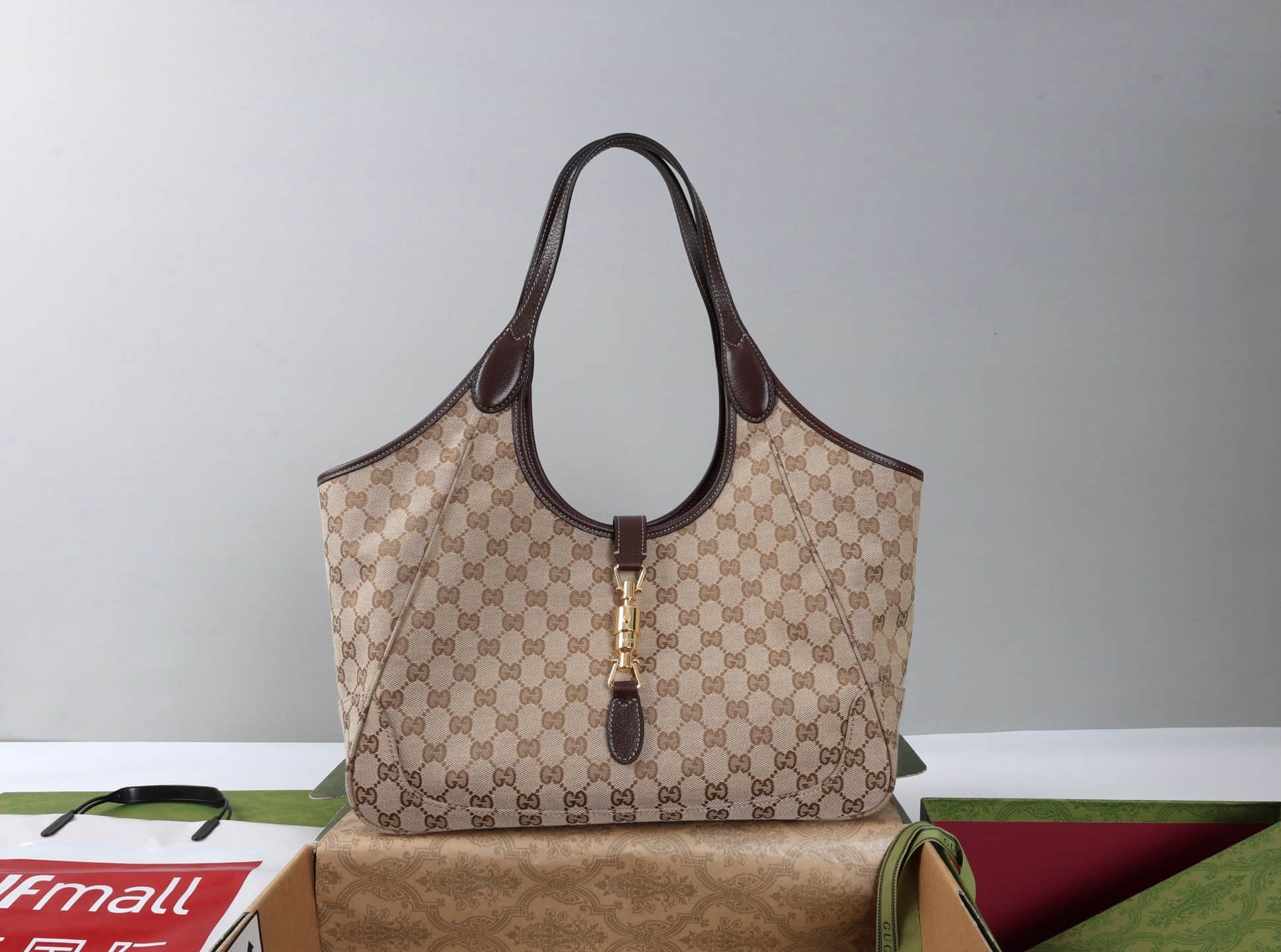 Gucci Mercato medium tote bag sand and brown GG canvas 866645 High