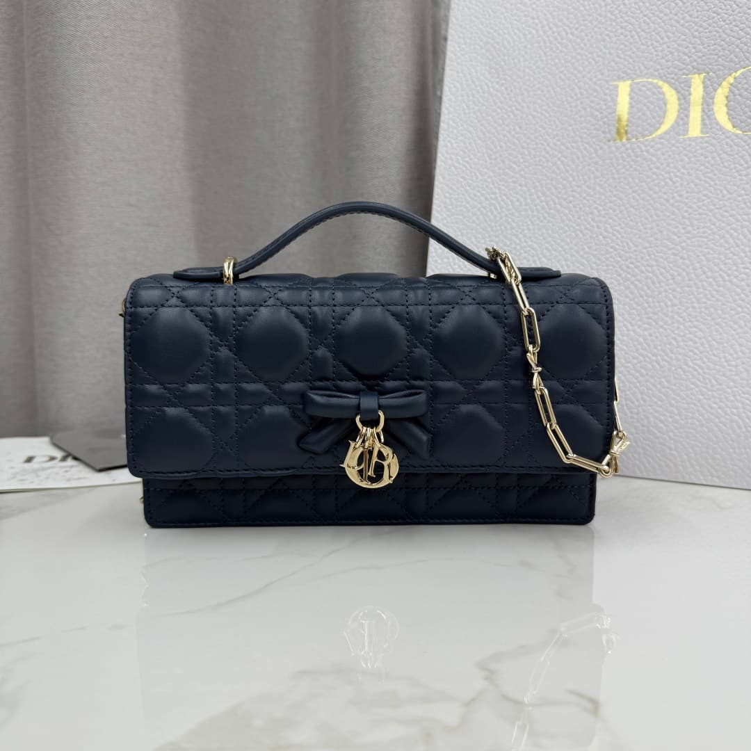My Dior Mini Bag Cannage Lambskin In Navy Blue With Leather Bow High