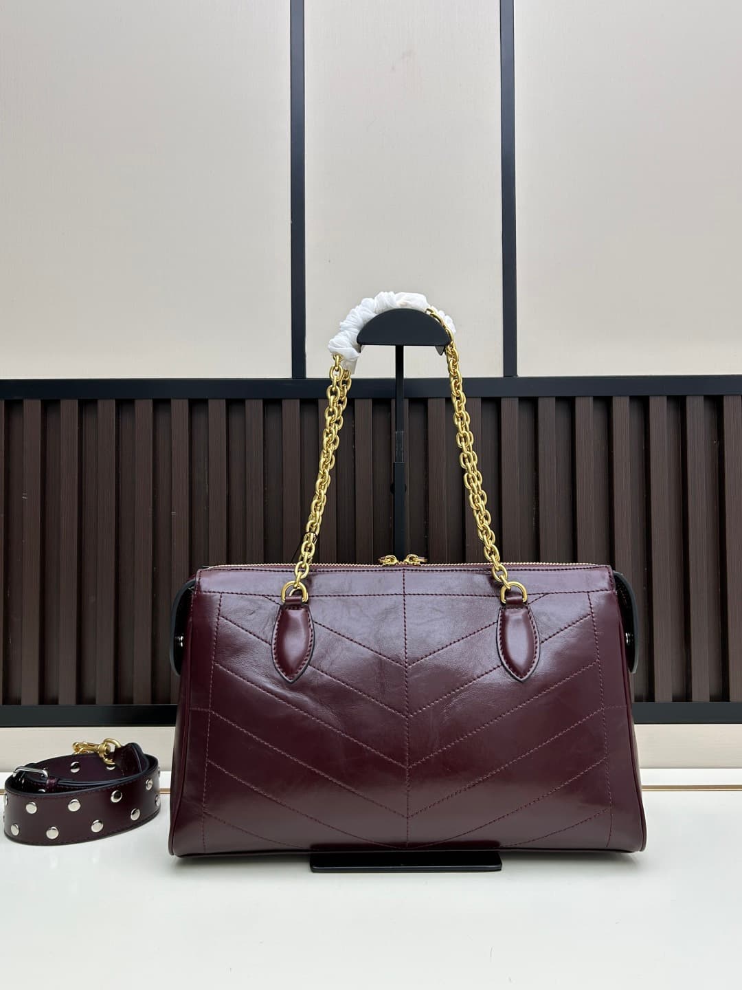 Valentino VLogo Garavani Panthea Shoulder Bag Burgundy Leather Mid