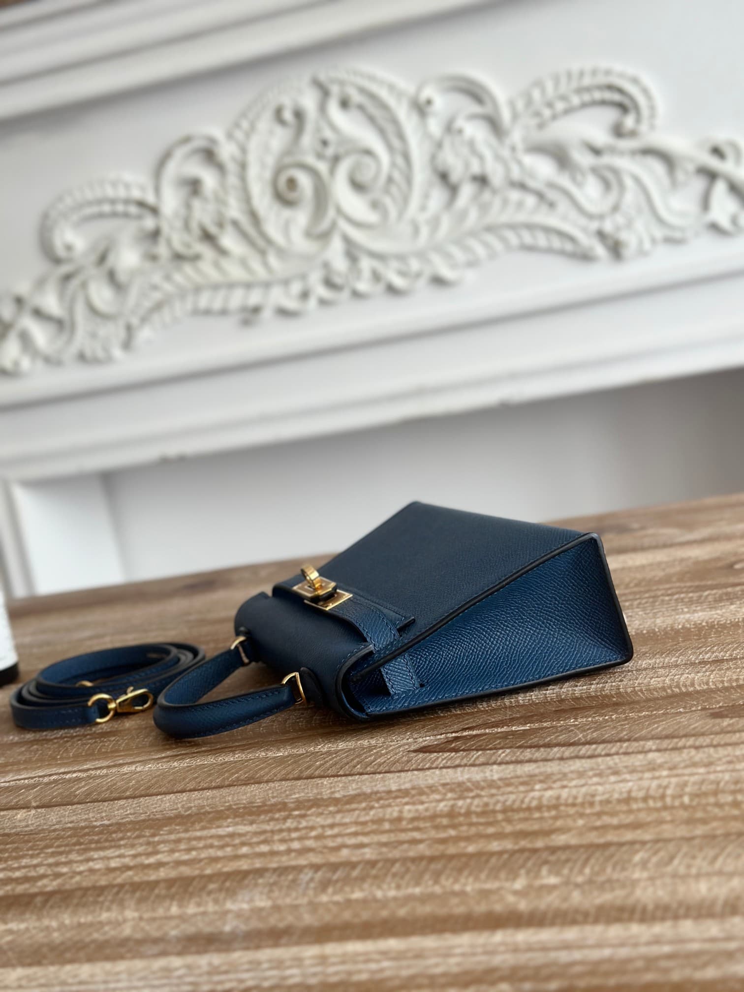 Hermes Kelly Mini II Bag Epsom Leather WAX Deep Bleu High